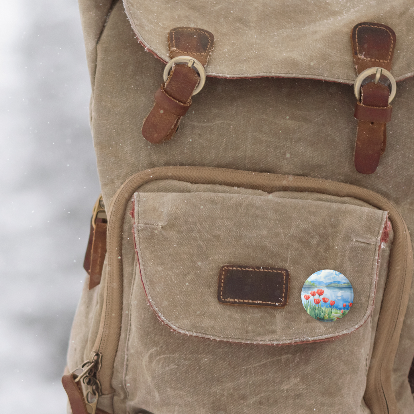 Tulip Lake Pin Back Button, Magnet, Keychain