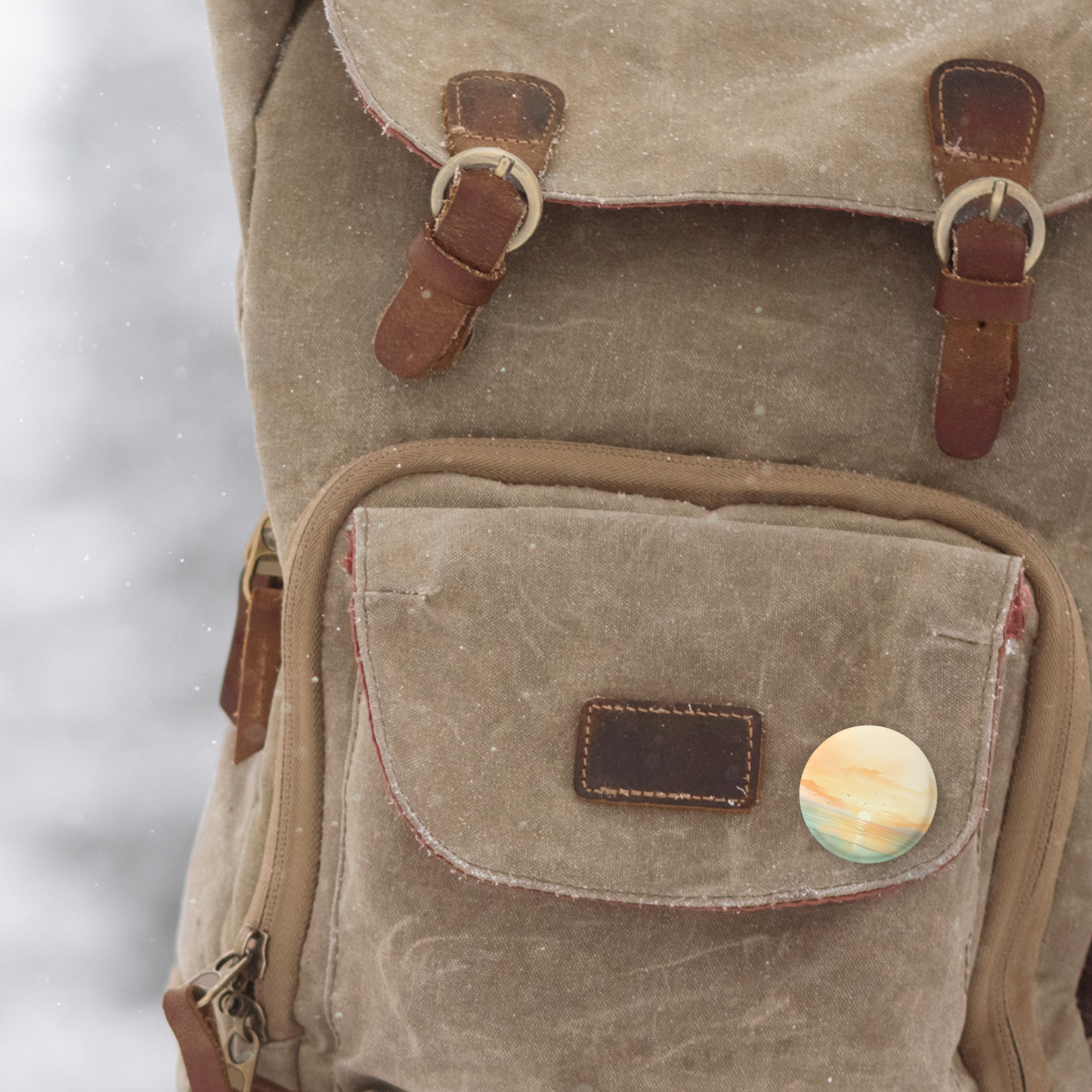 Beach Landscape Pin Back Button, Magnet, Keychain