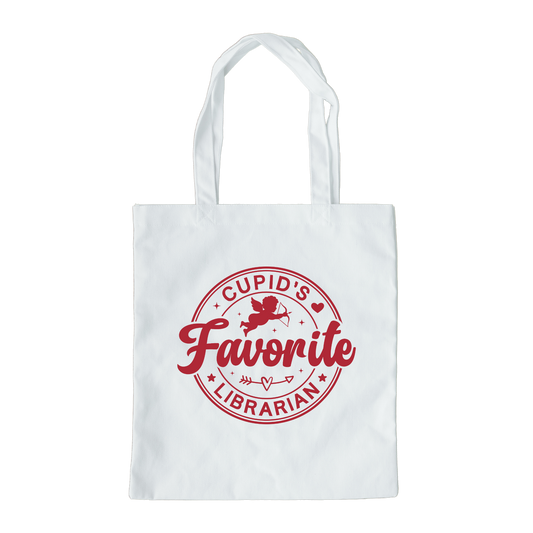 Cupids Favorite Librarian Tote Bag, Reusable Tote Bag, Valentines Day Tote Bag