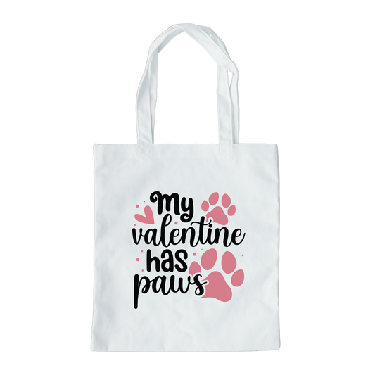 My Valentine Has Paws Tote Bag, Reusable Tote Bag, Valentines Day Tote Bag