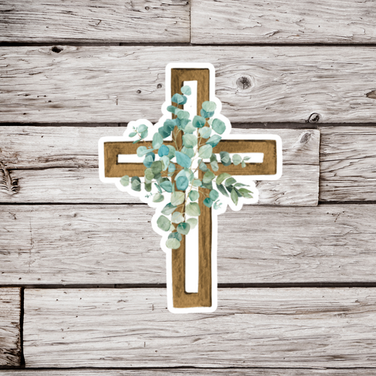 Cross With Eucalyptus Sticker