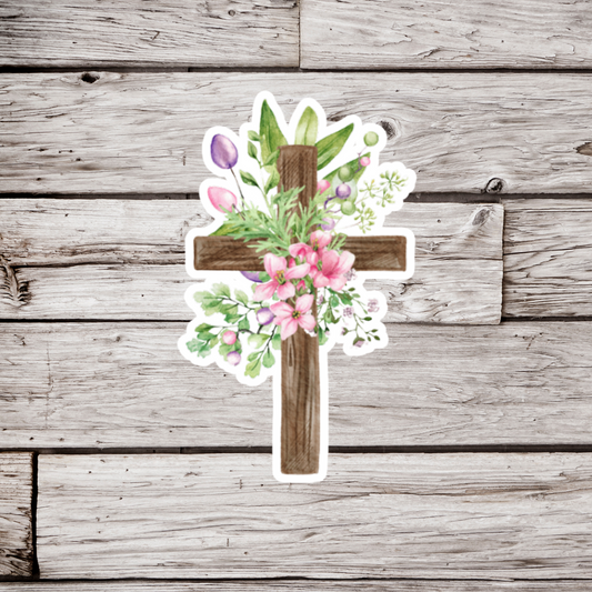 Cross With Flowers Sticker