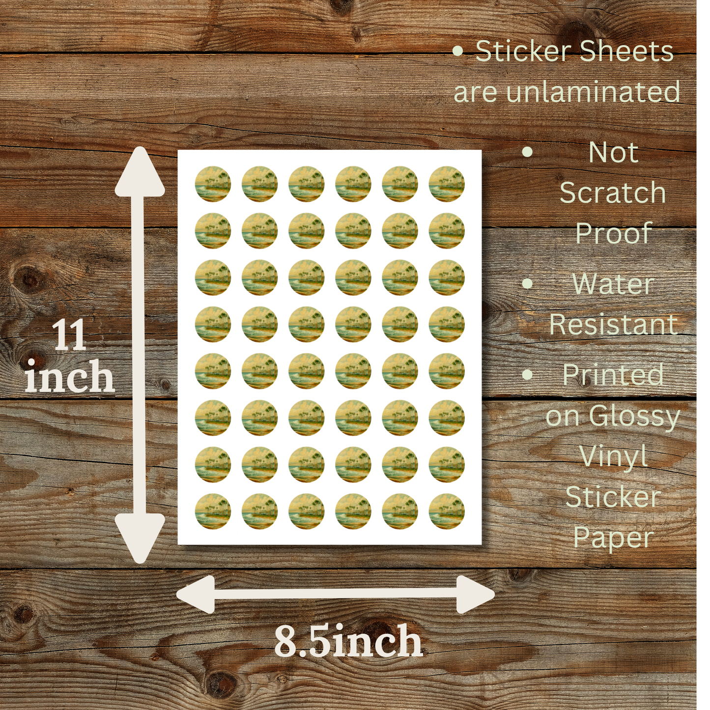 Beach Landscape Circle Sticker Sheet