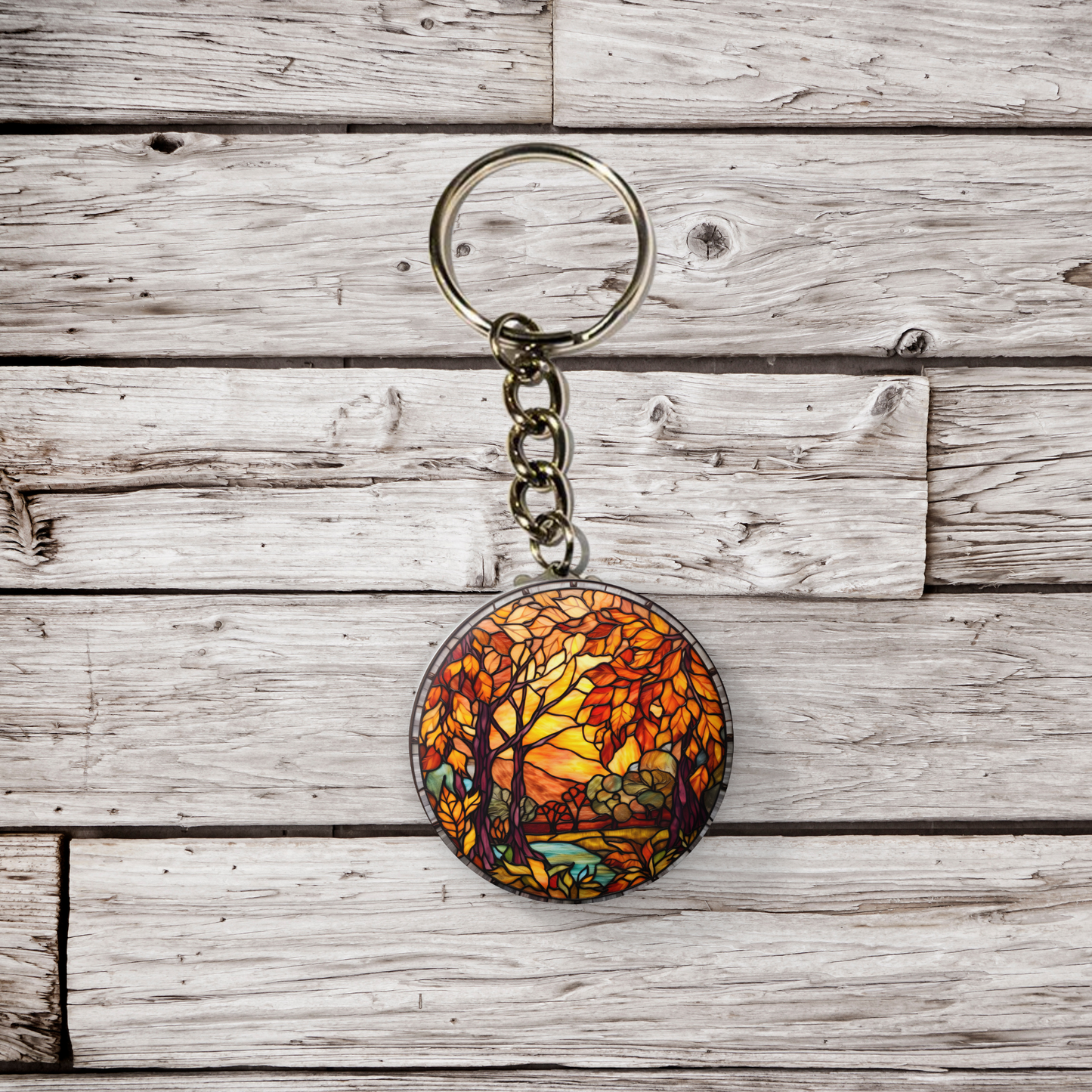 Stained Glass Fall Pin Back Button, Magnet, Keychain