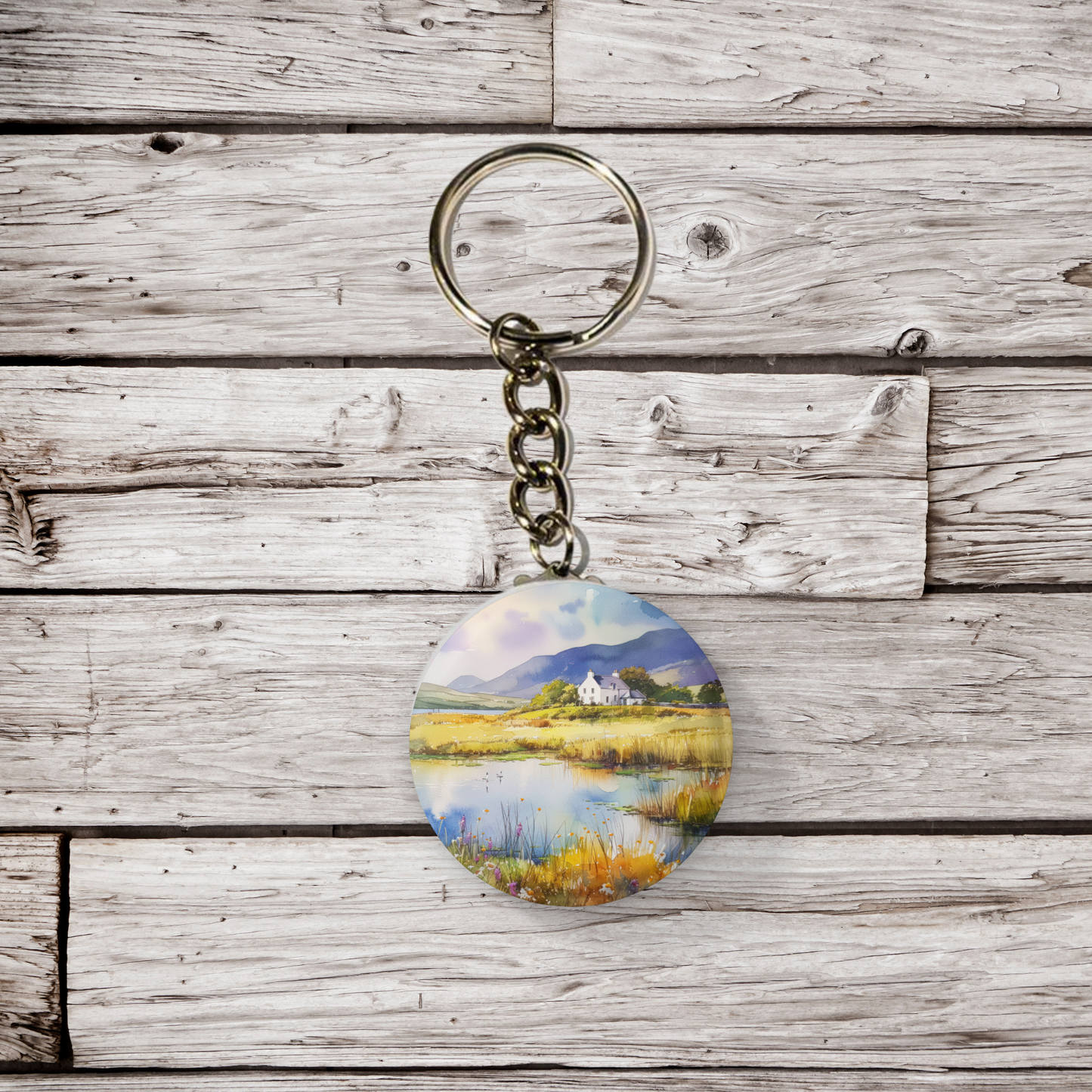 Irish Landscape Pin Pin Back Button, Magnet, Keychain