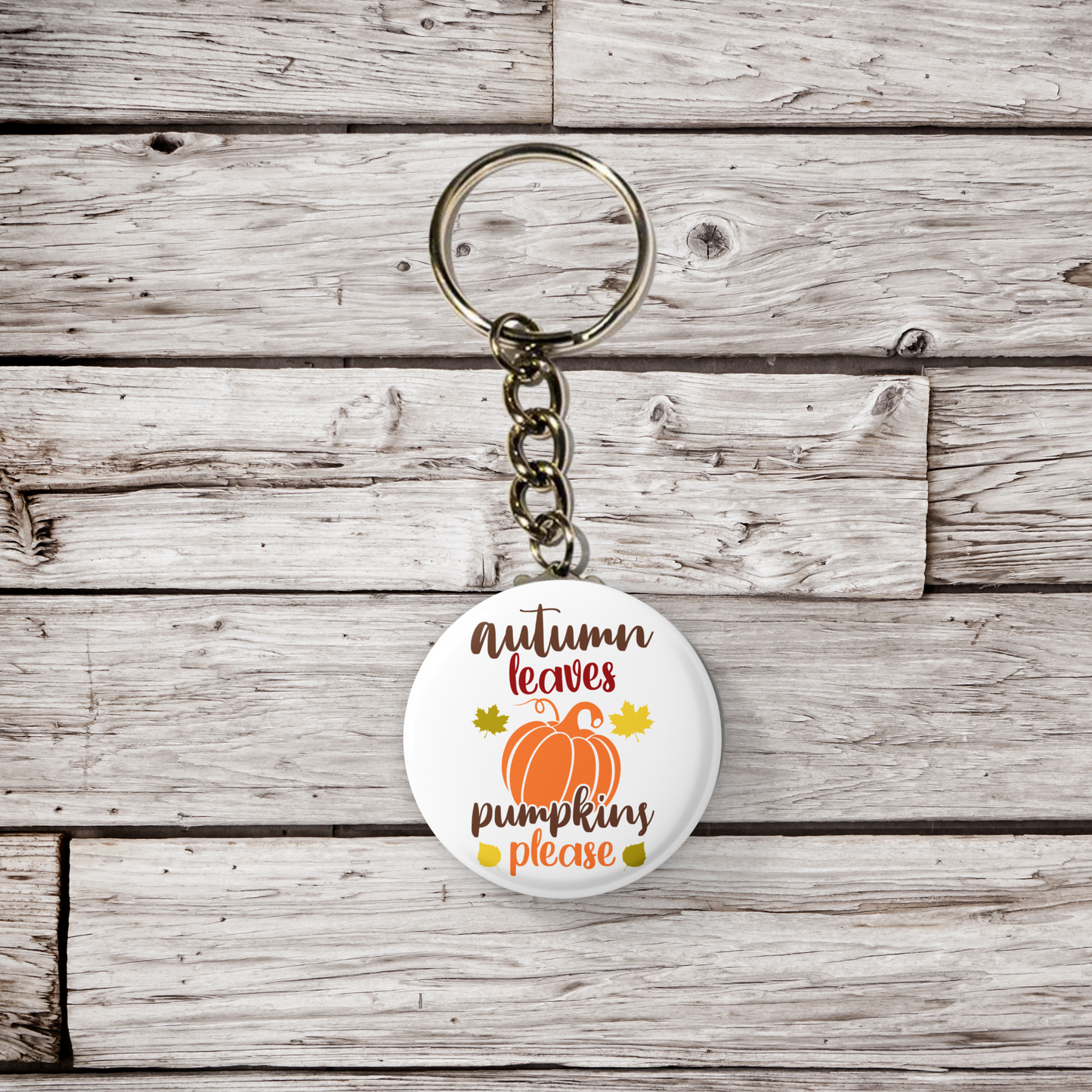 Autumn Leaves Pumpkins Please Pin Back Button, Magnet, Keychain