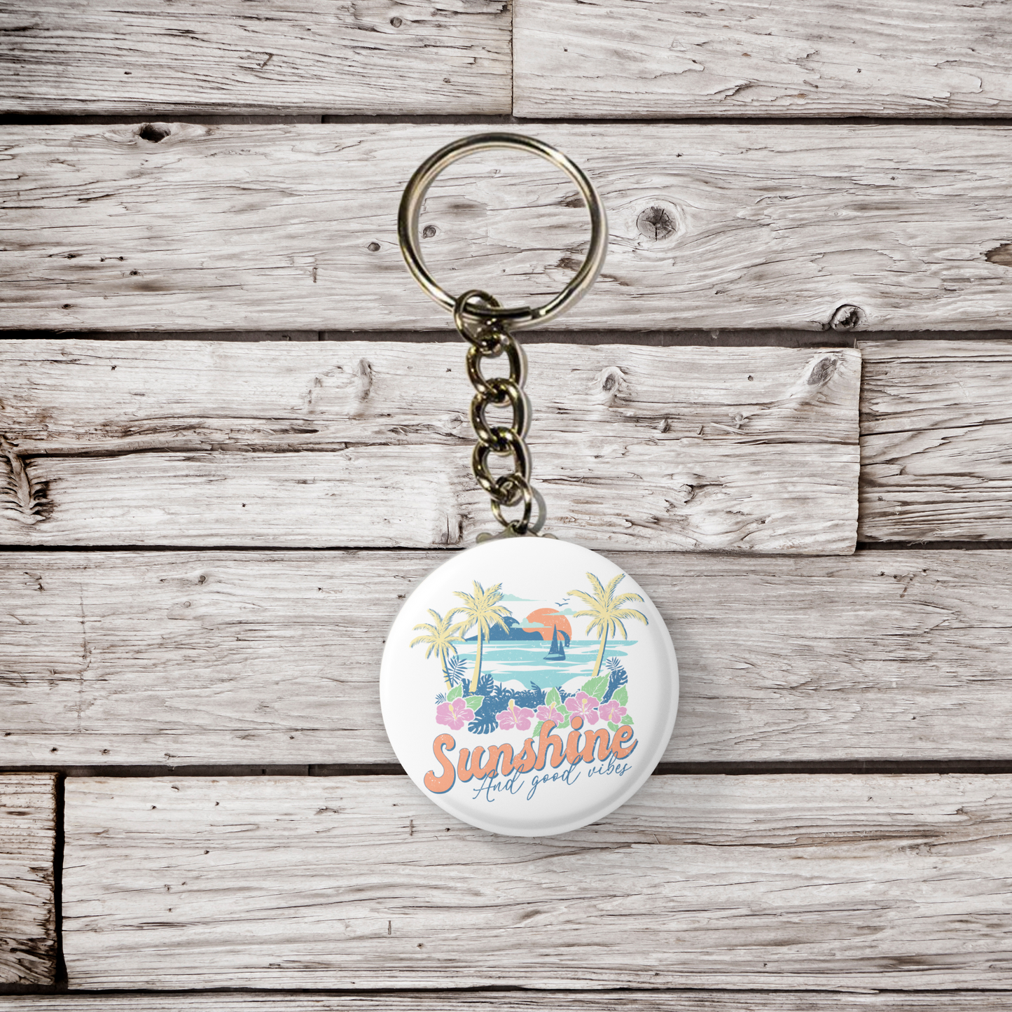 Sunshine And Good Vibes Pin Back Button, Magnet, Keychain