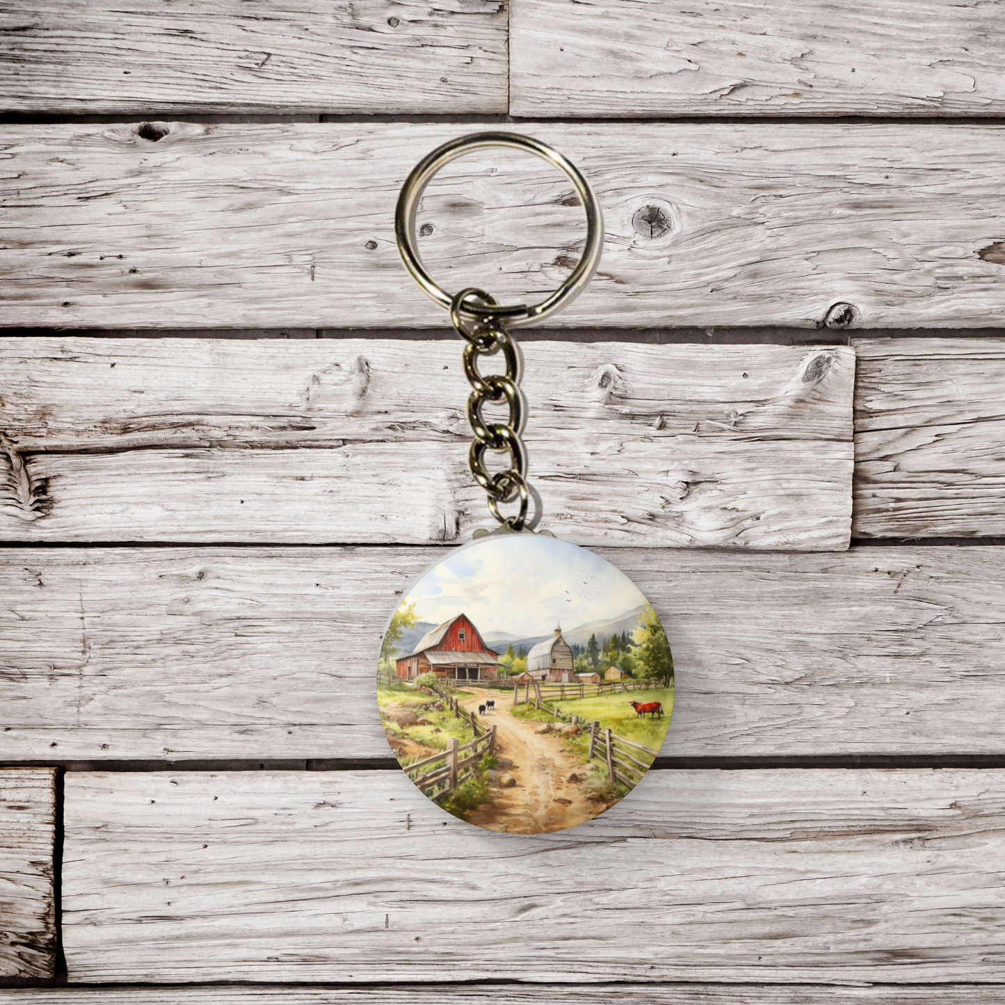 Farm Landscape 1 Pin Back Button, Magnet, Keychain