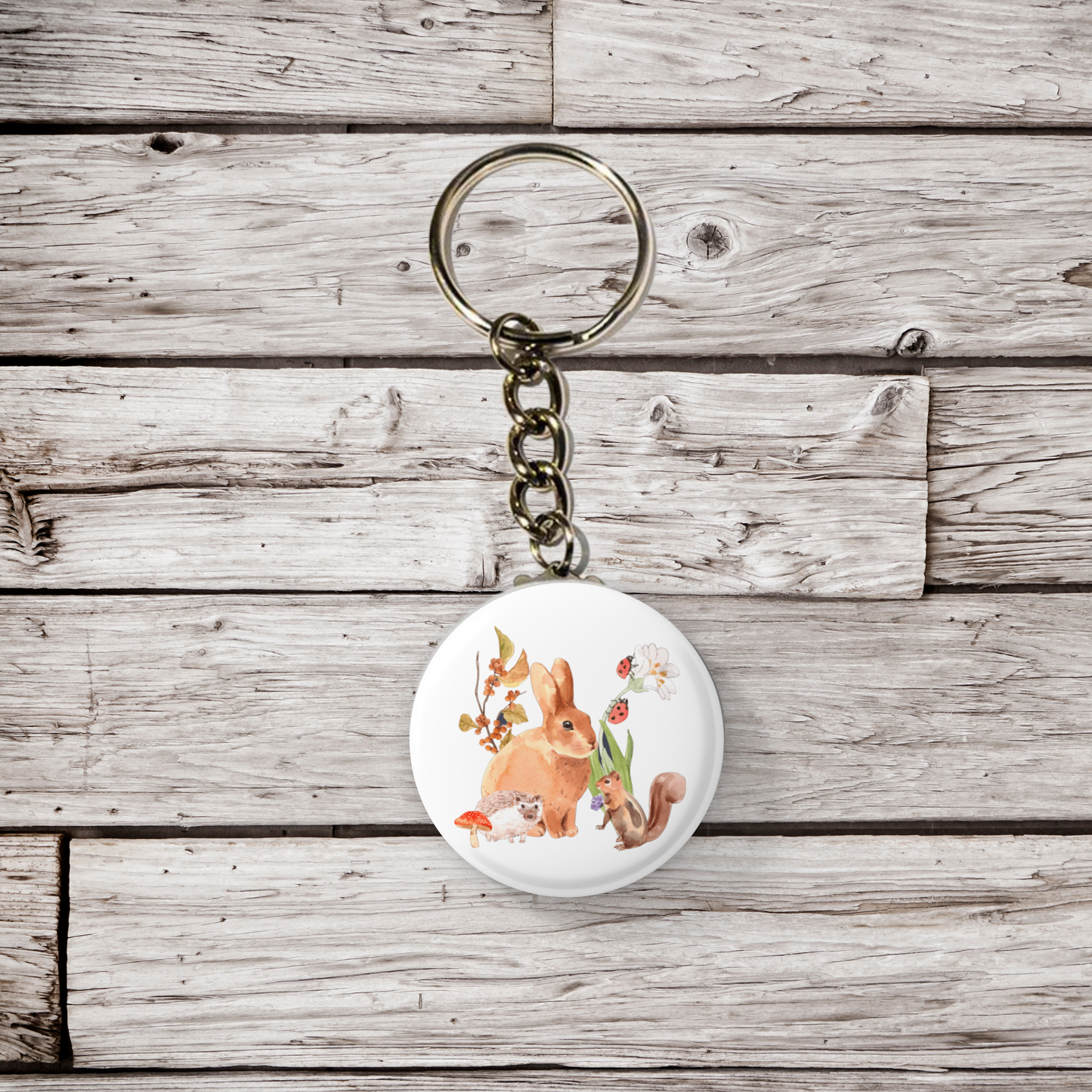 Bunny Chipmunk Pin Back Button, Magnet, Keychain