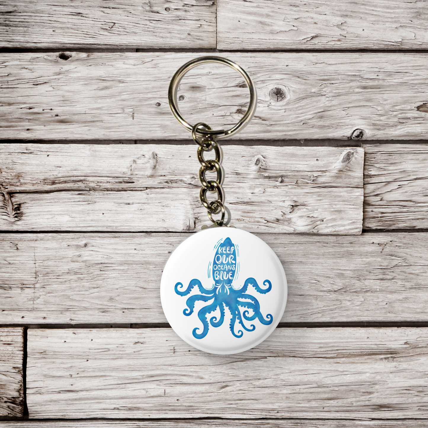 Keep Our Oceans Blue Pin Back Button, Magnet, Keychain