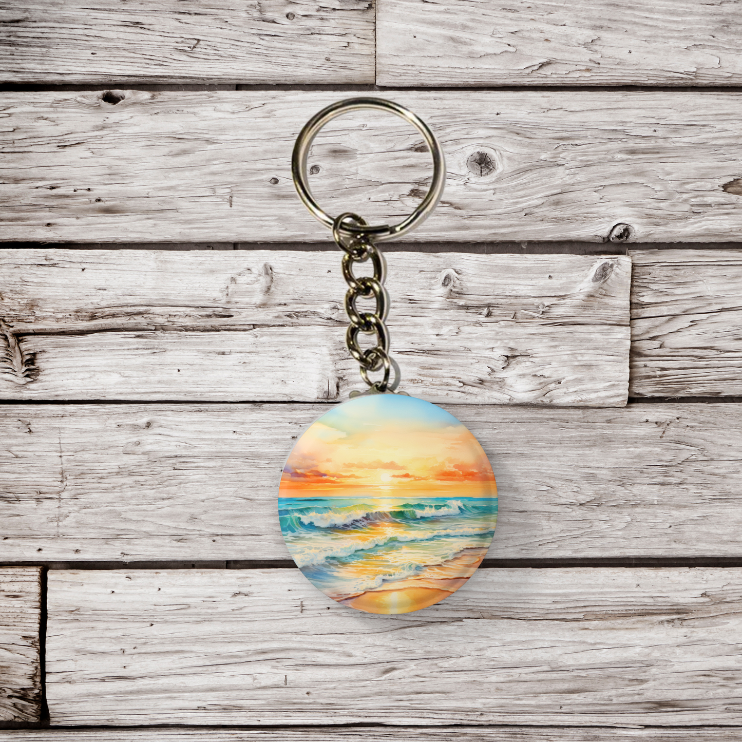 Beach Landscape Pin Back Button, Magnet, Keychain