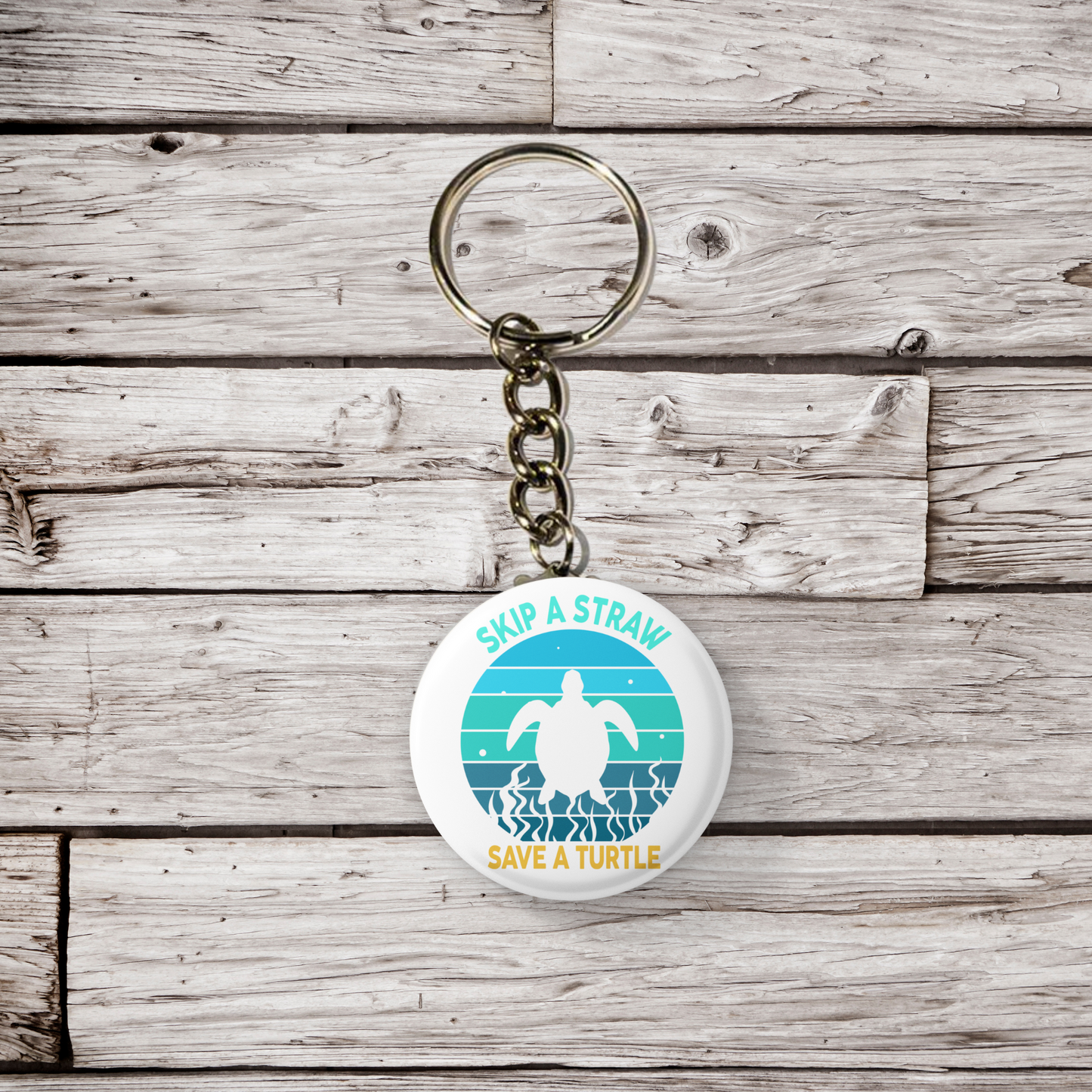 Skip A Straw Save A Turtle Pin Back Button, Magnet, Keychain