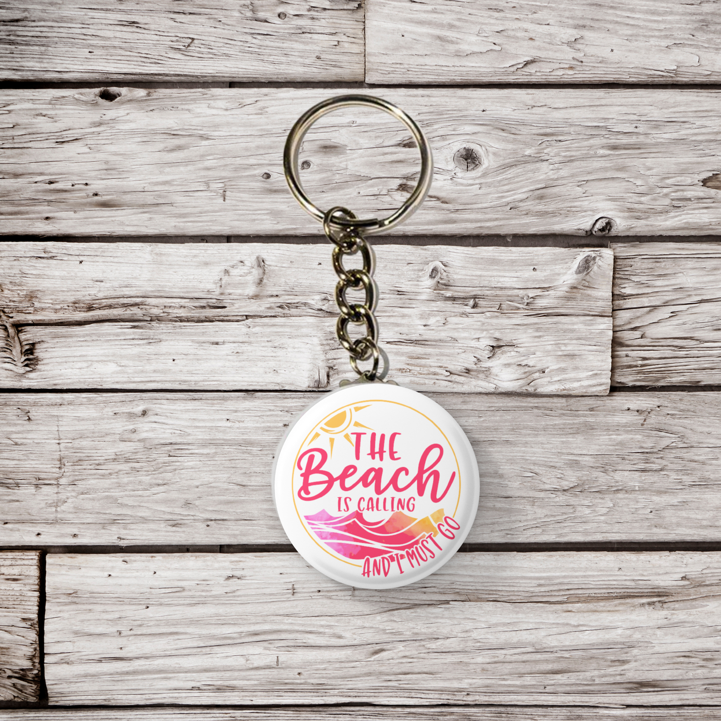 The Beach Is Calling Pin Back Button, Magnet, Keychain