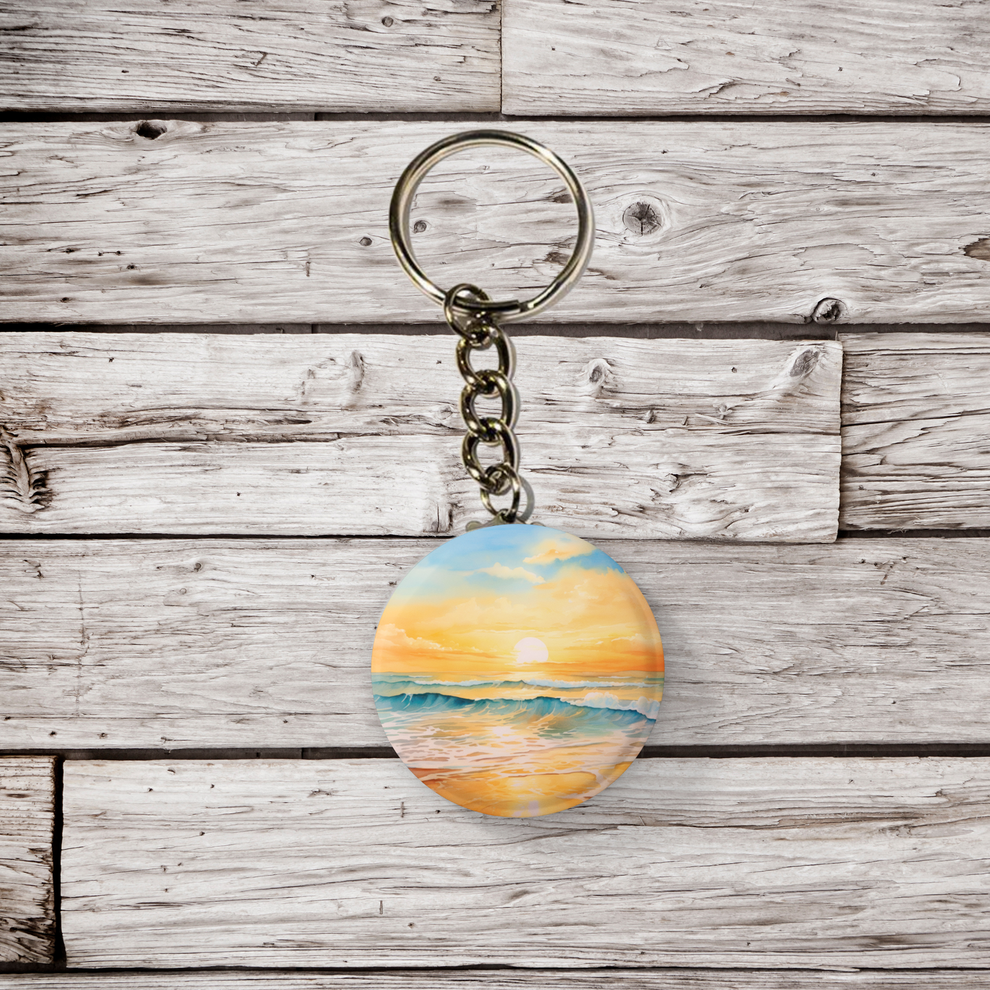 Beach Landscape Pin Back Button, Magnet, Keychain