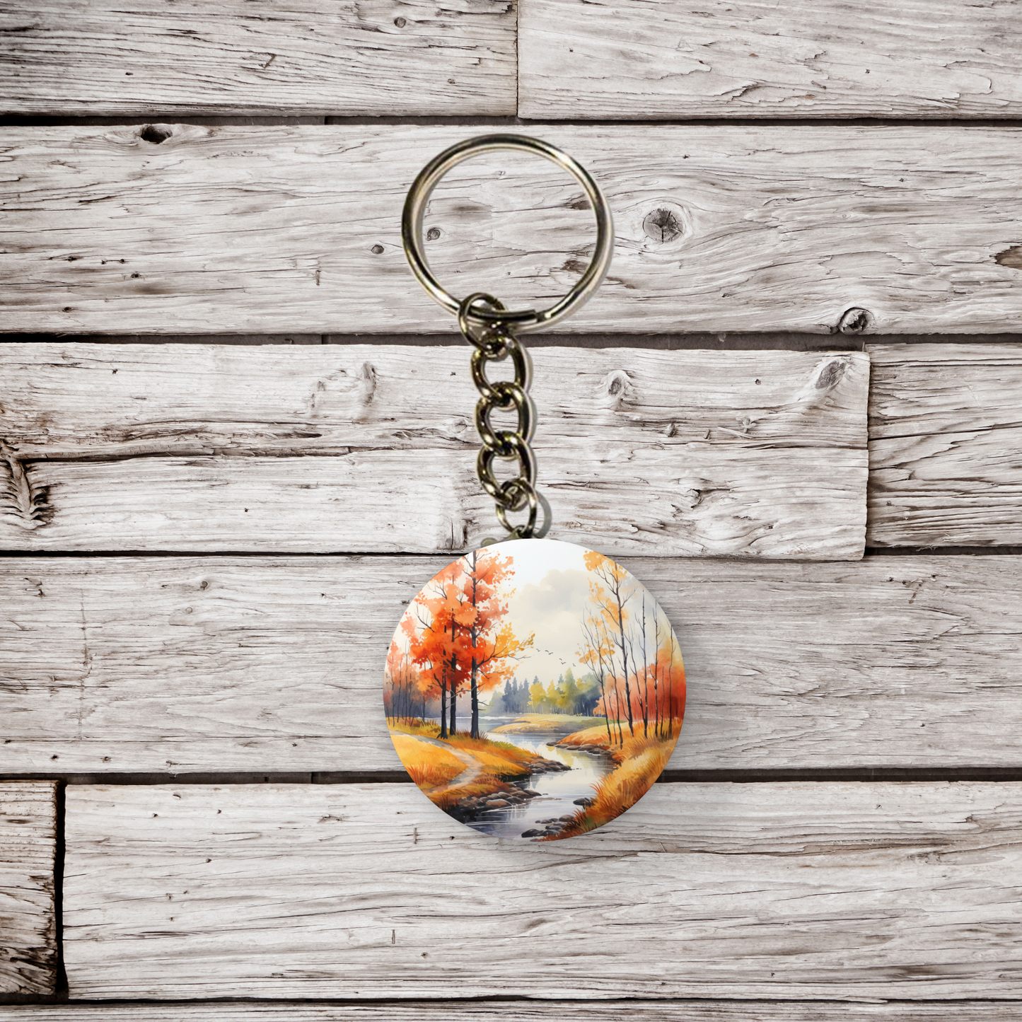 Fall Landscape Pin Back Button, Magnet, Keychain