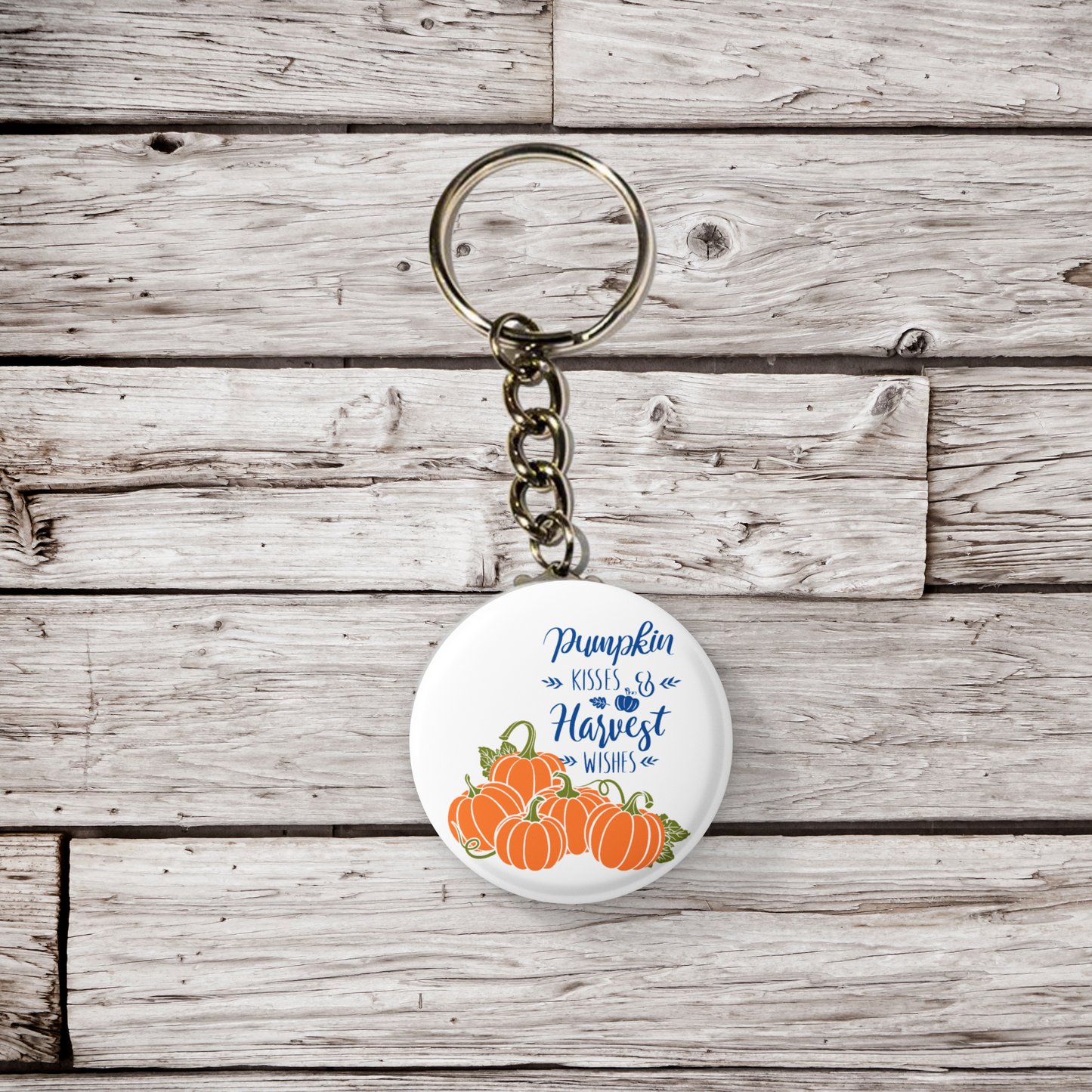 Pumpkin Kisses & Harvest Wishes Pin Back Button, Magnet, Keychain