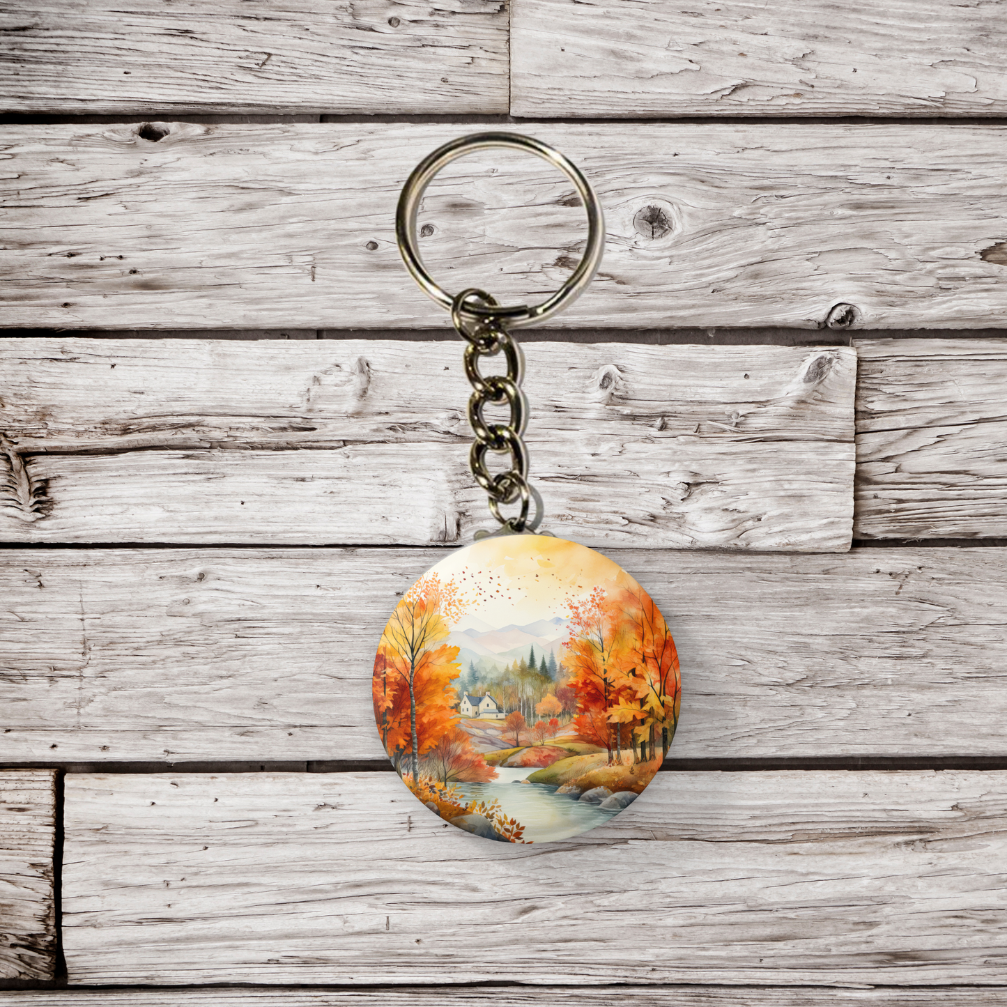 Autumn Landscape Pin Back Button, Magnet, Keychain