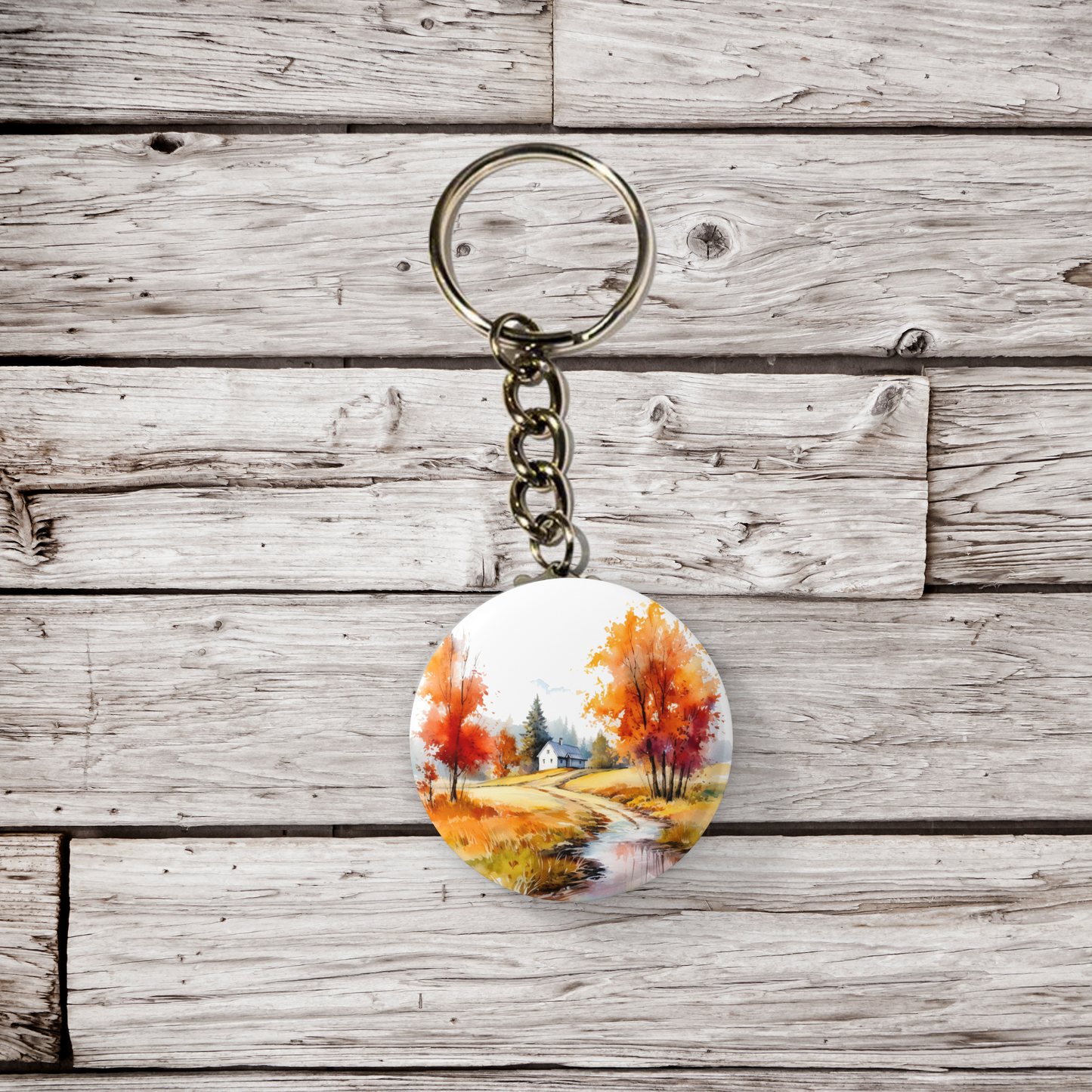 Fall Landscape Pin Back Button, Magnet, Keychain