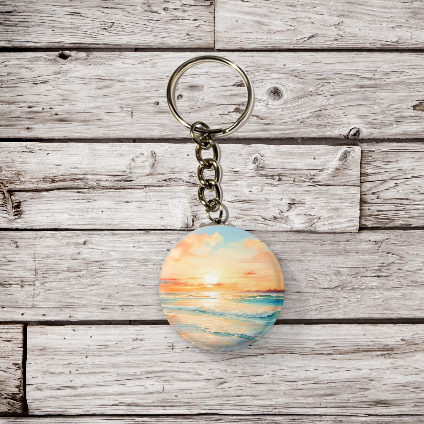 Beach Landscape Pin Back Button, Magnet, Keychain