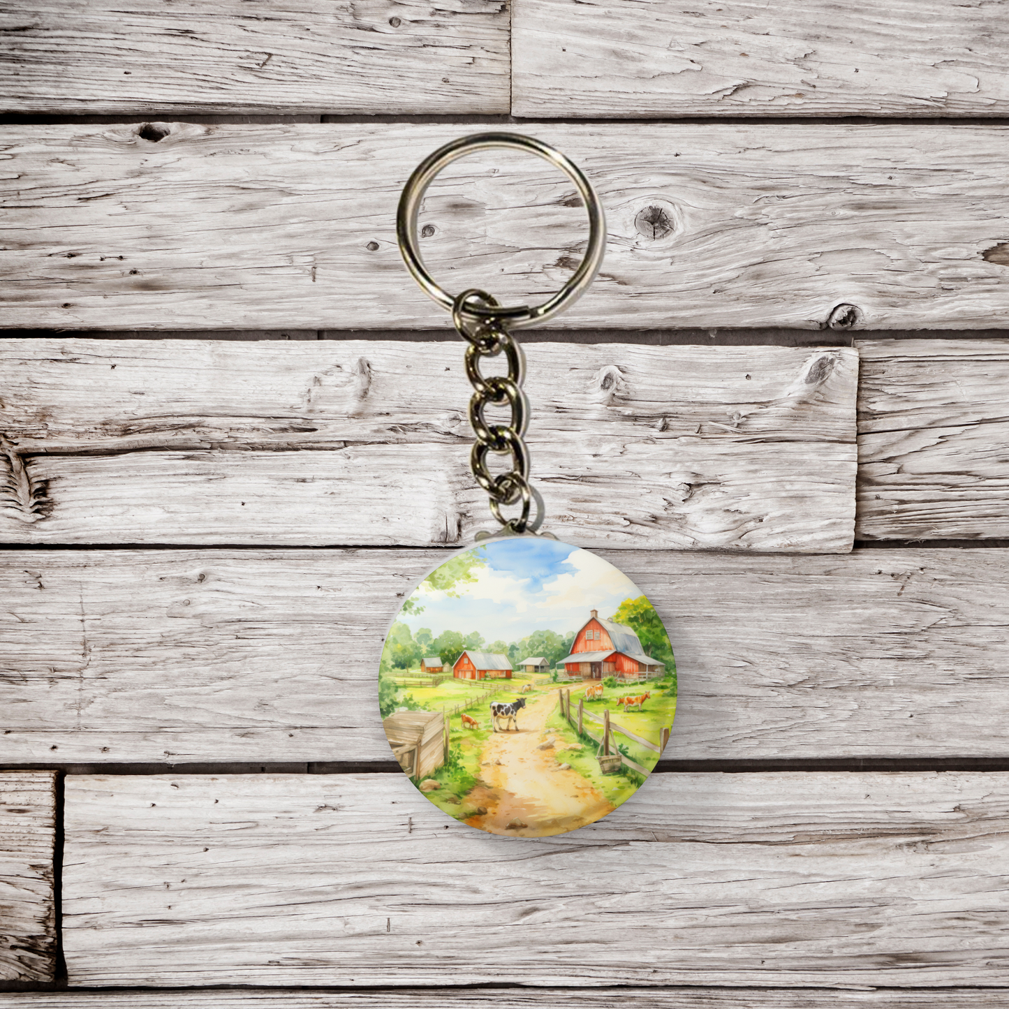 Farm Landscape 3 Pin Back Button, Magnet, Keychain