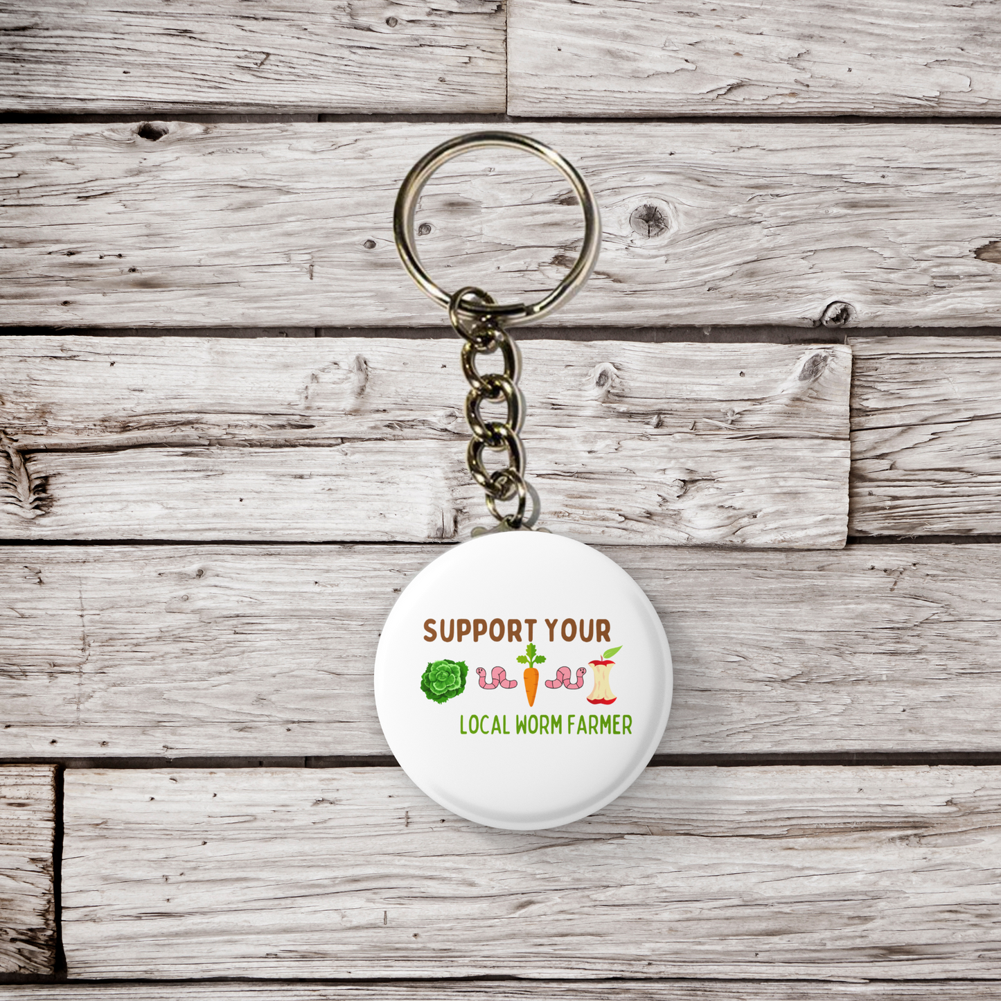 Support Your Local Worm Farmer Pin Back Button, Magnet, Keychain