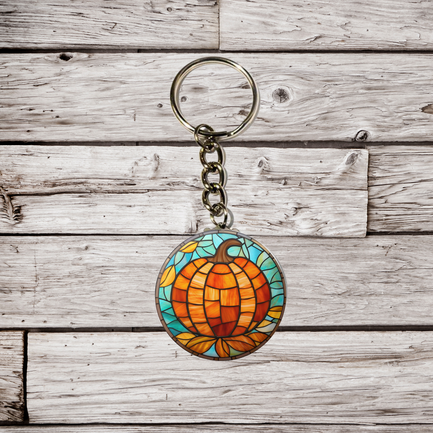 Stained Glass Pumpkin Pin Back Button, Magnet, Keychain