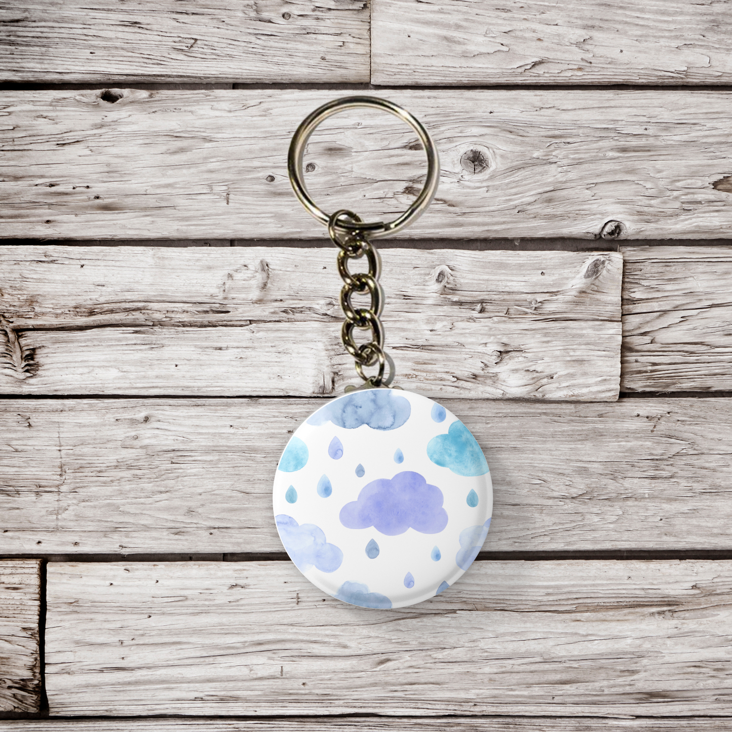 Rain Clouds Pin Back Button, Magnet, Keychain