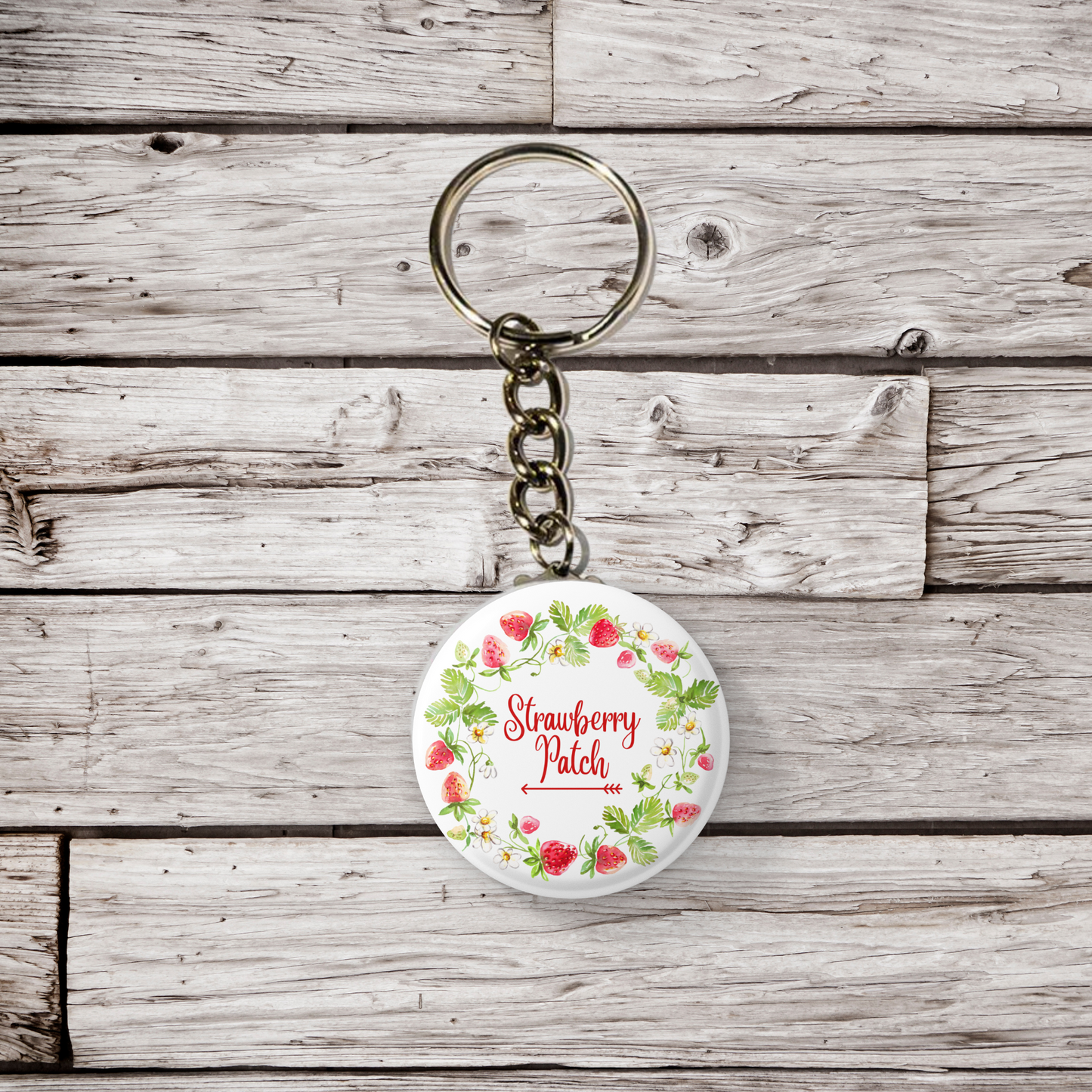 Strawberry Patch Pin Back Button, Magnet, Keychain