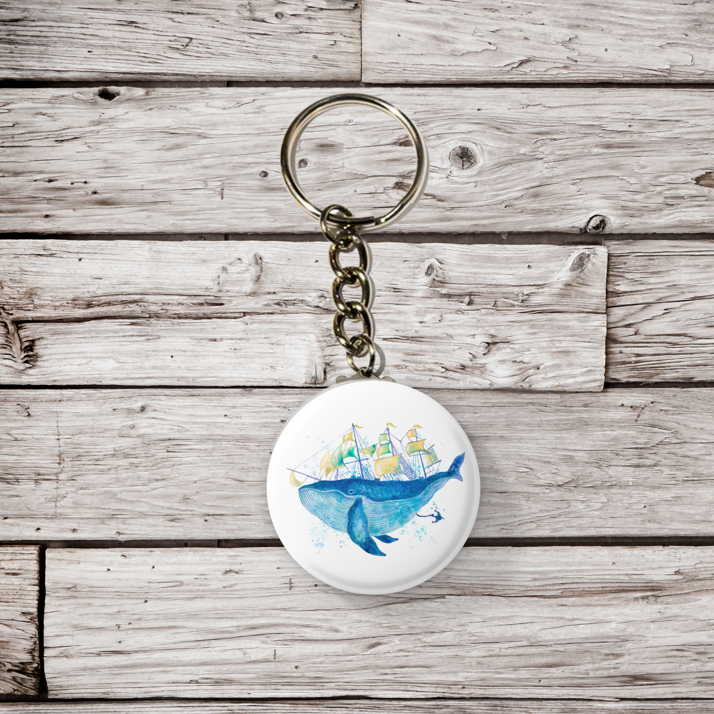 Sailing Whale Pin Back Button, Magnet, Keychain