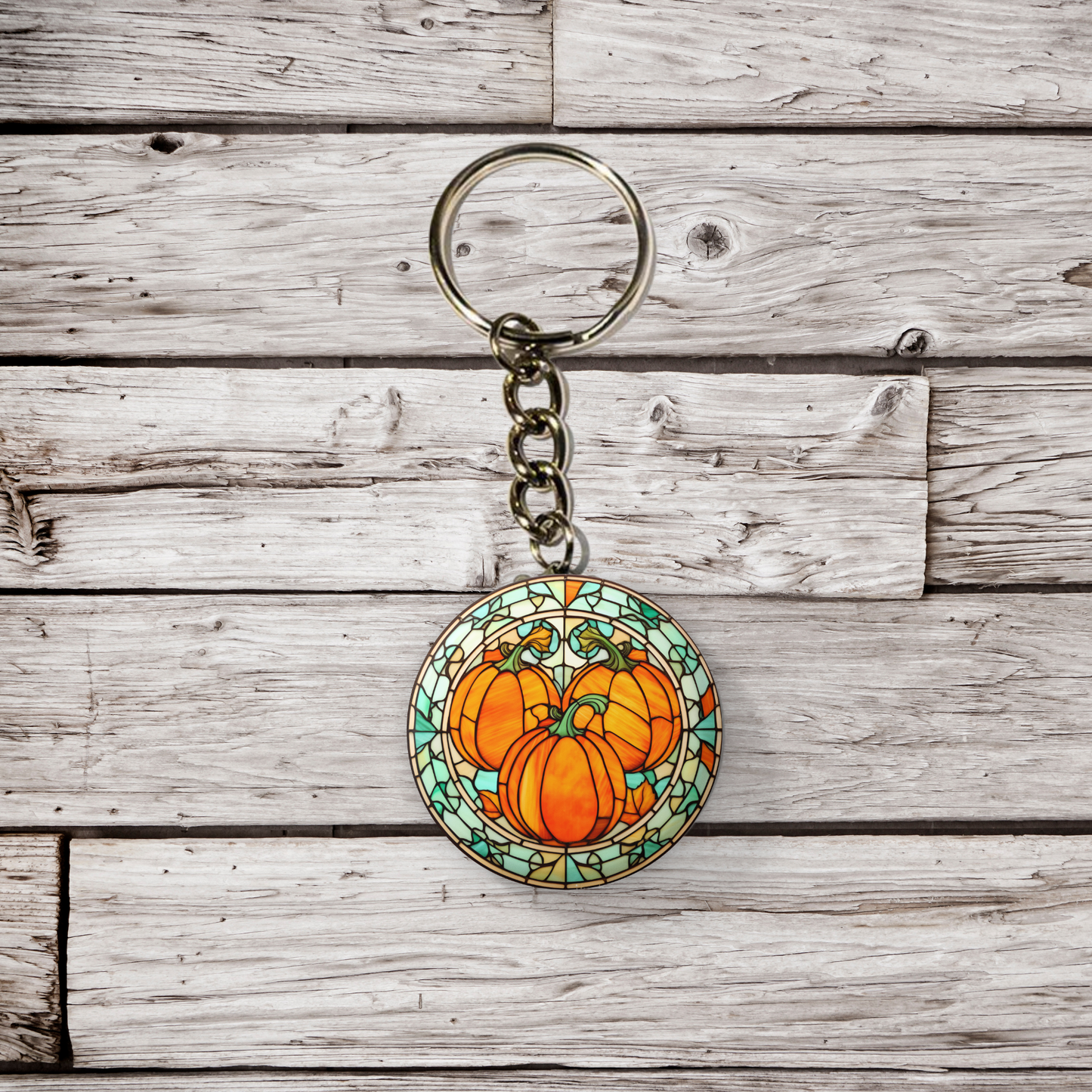 Stained Glass Pumpkin Pin Back Button, Magnet, Keychain