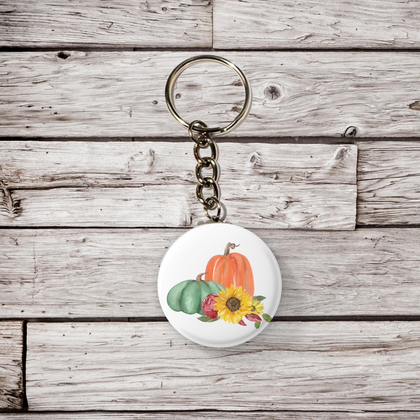 Pumpkin Sunflower Pin Back Button, Magnet, Keychain