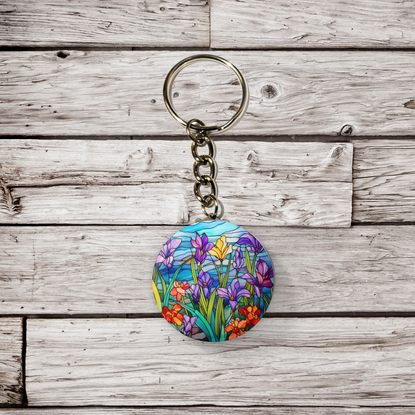 Stained Glass Flower Pin Back Button, Magnet, Keychain