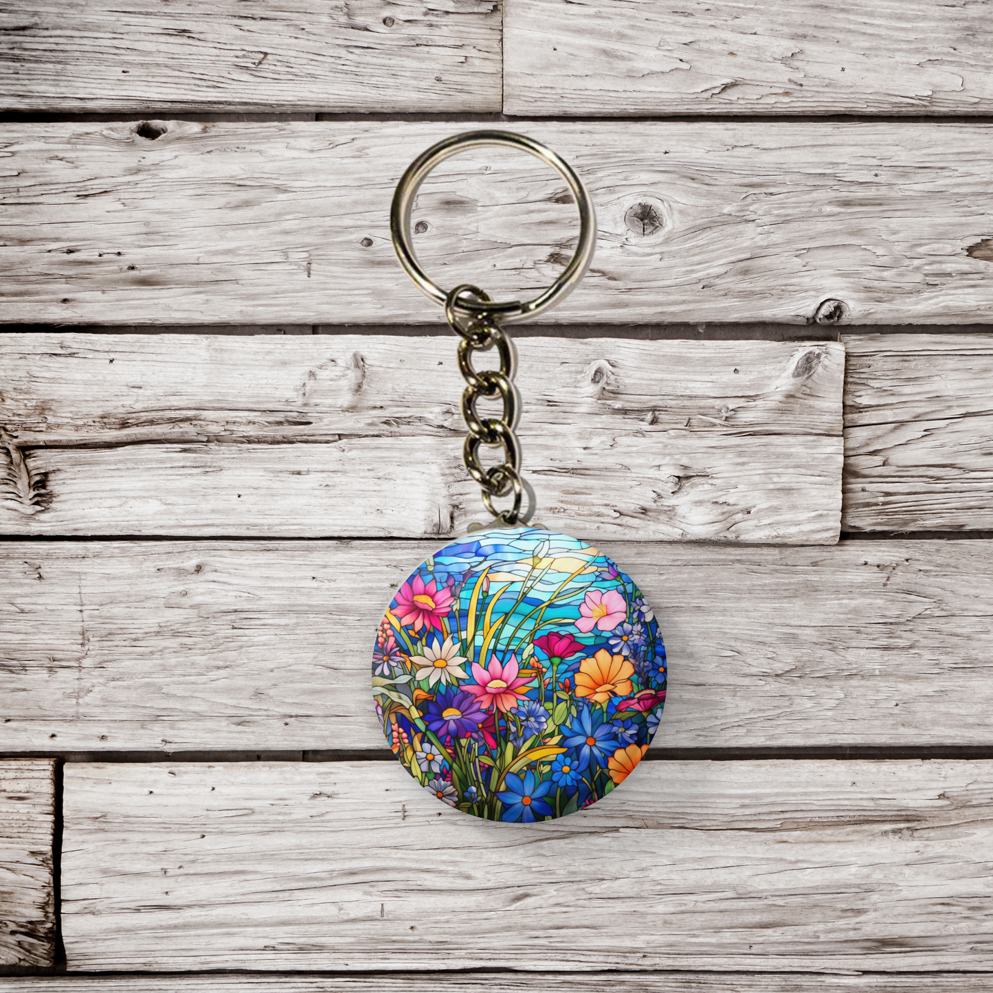 Stained Glass Flower Pin Back Button, Magnet, Keychain