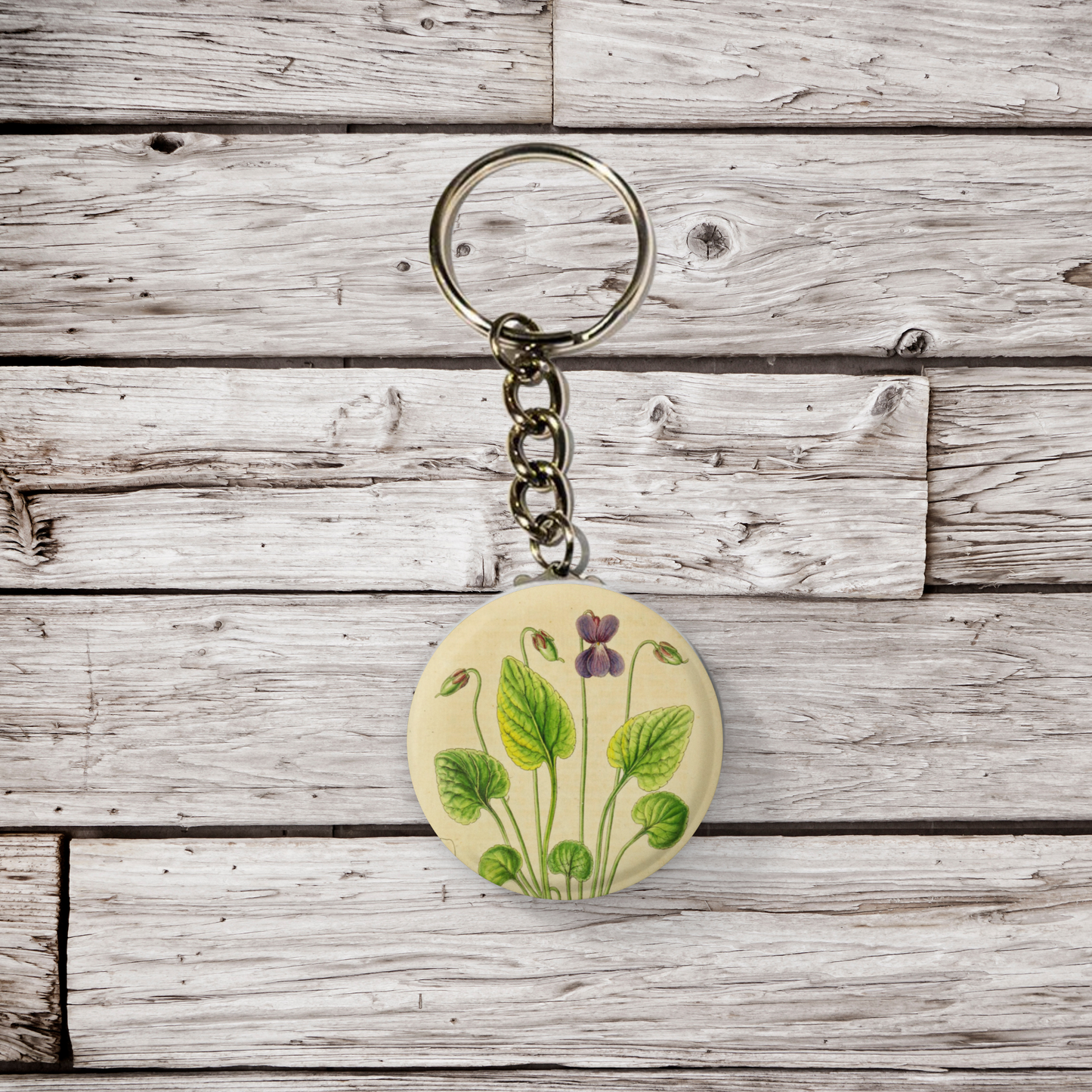 Violet Flower Pin Back Button, Magnet, Keychain