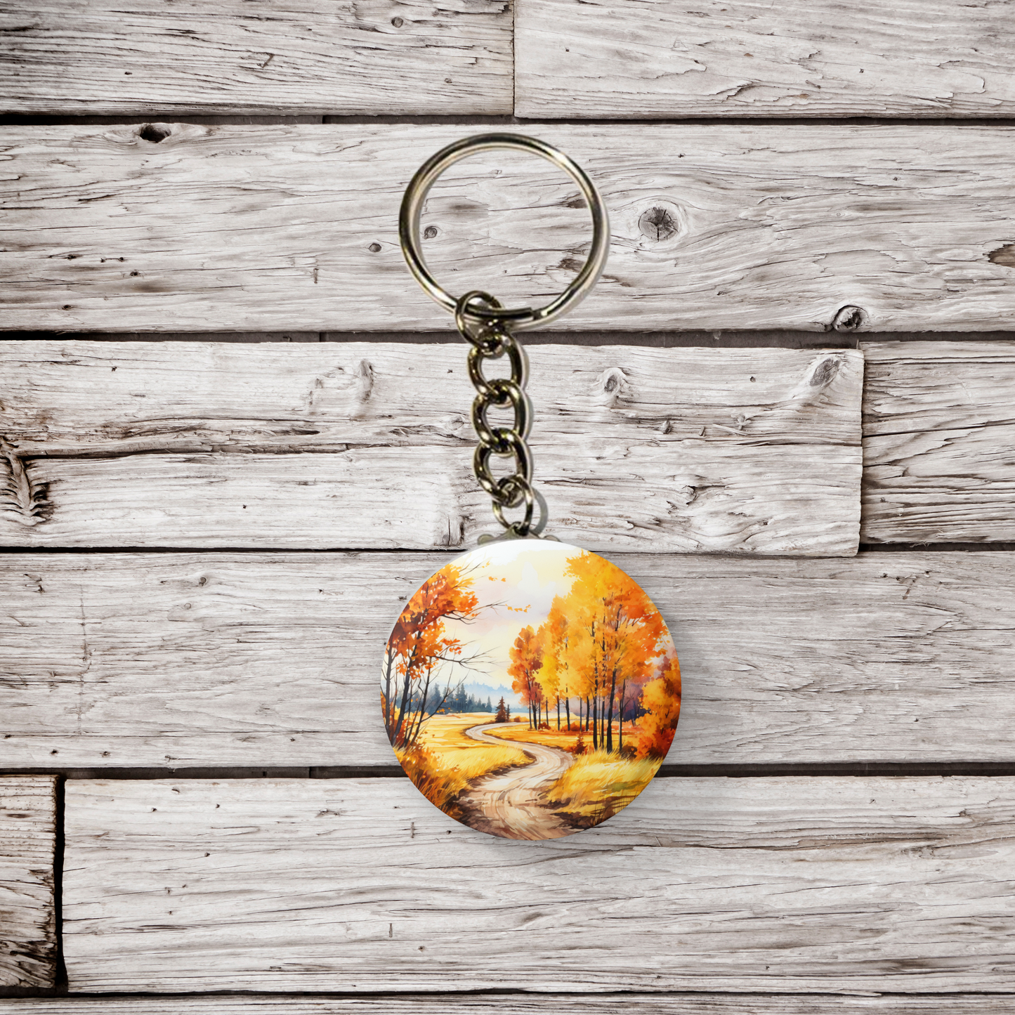 Fall Road Landscape Pin Back Button, Magnet, Keychain