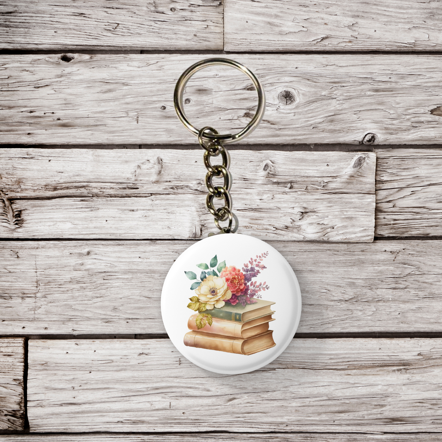 Floral Books 10 Pin Back Button, Magnet, Keychain