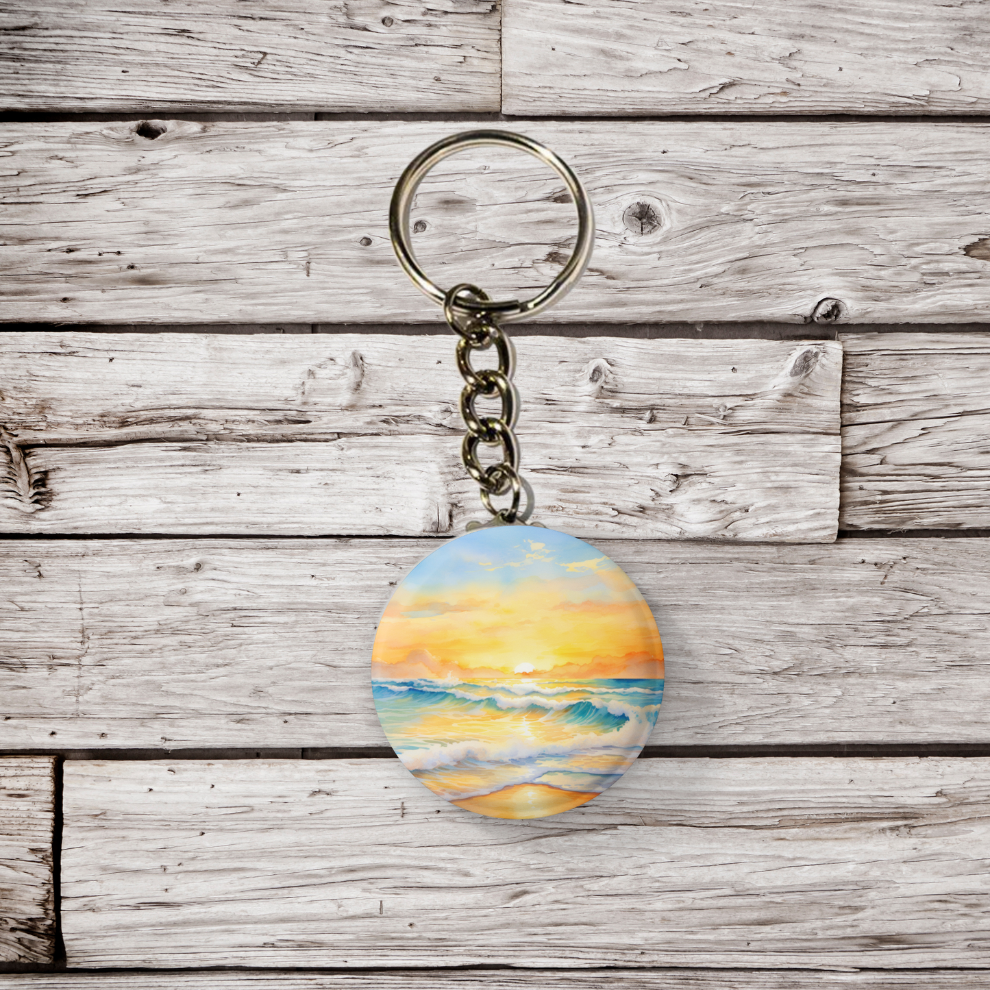 Beach Landscape Pin Back Button, Magnet, Keychain