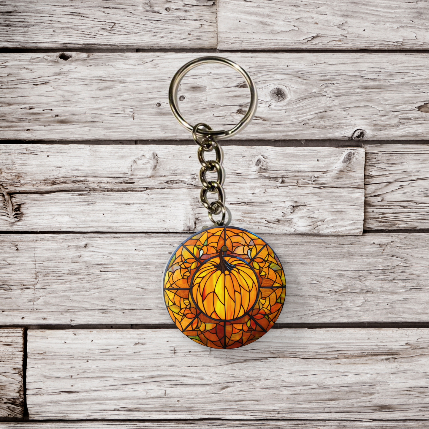 Stained Glass Pumpkin Pin Back Button, Magnet, Keychain