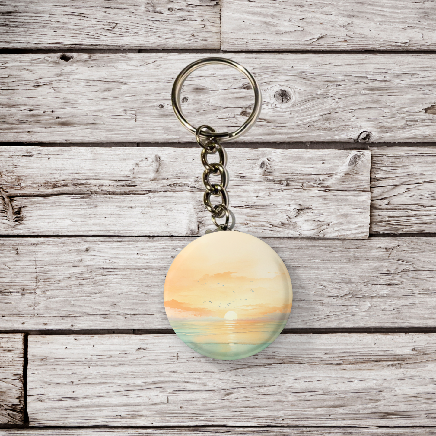 Beach Landscape Pin Back Button, Magnet, Keychain