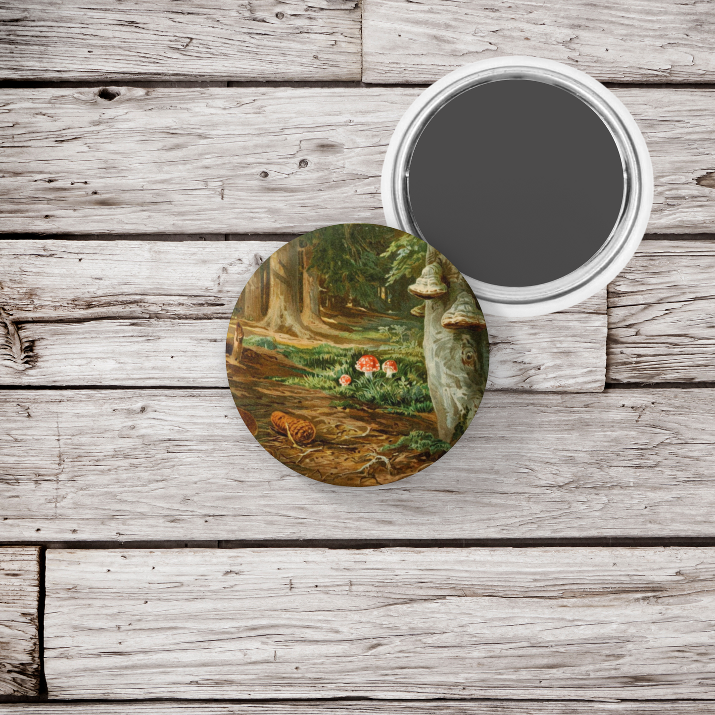 Mushroom Forest Pin Back Button, Magnet, Keychain