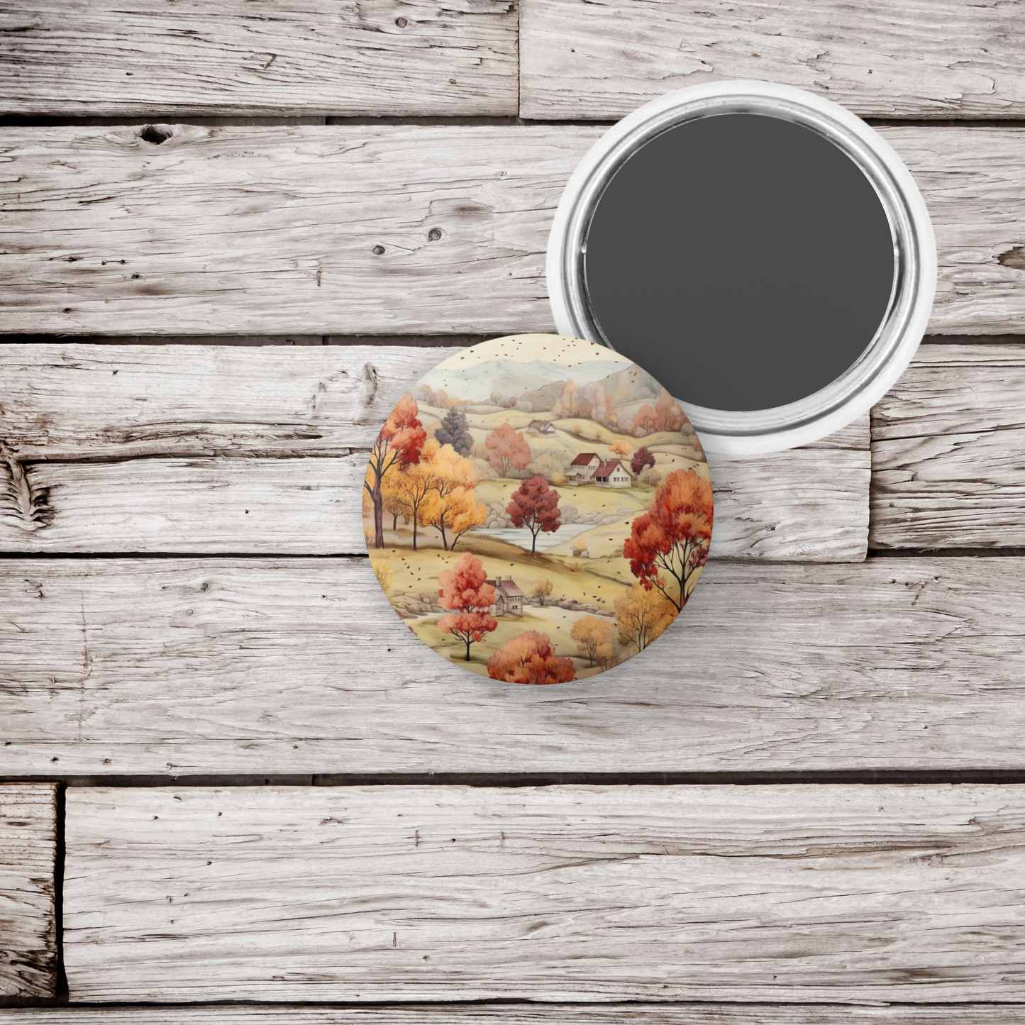 Country Fall Landscape 6 Pin Back Button, Magnet