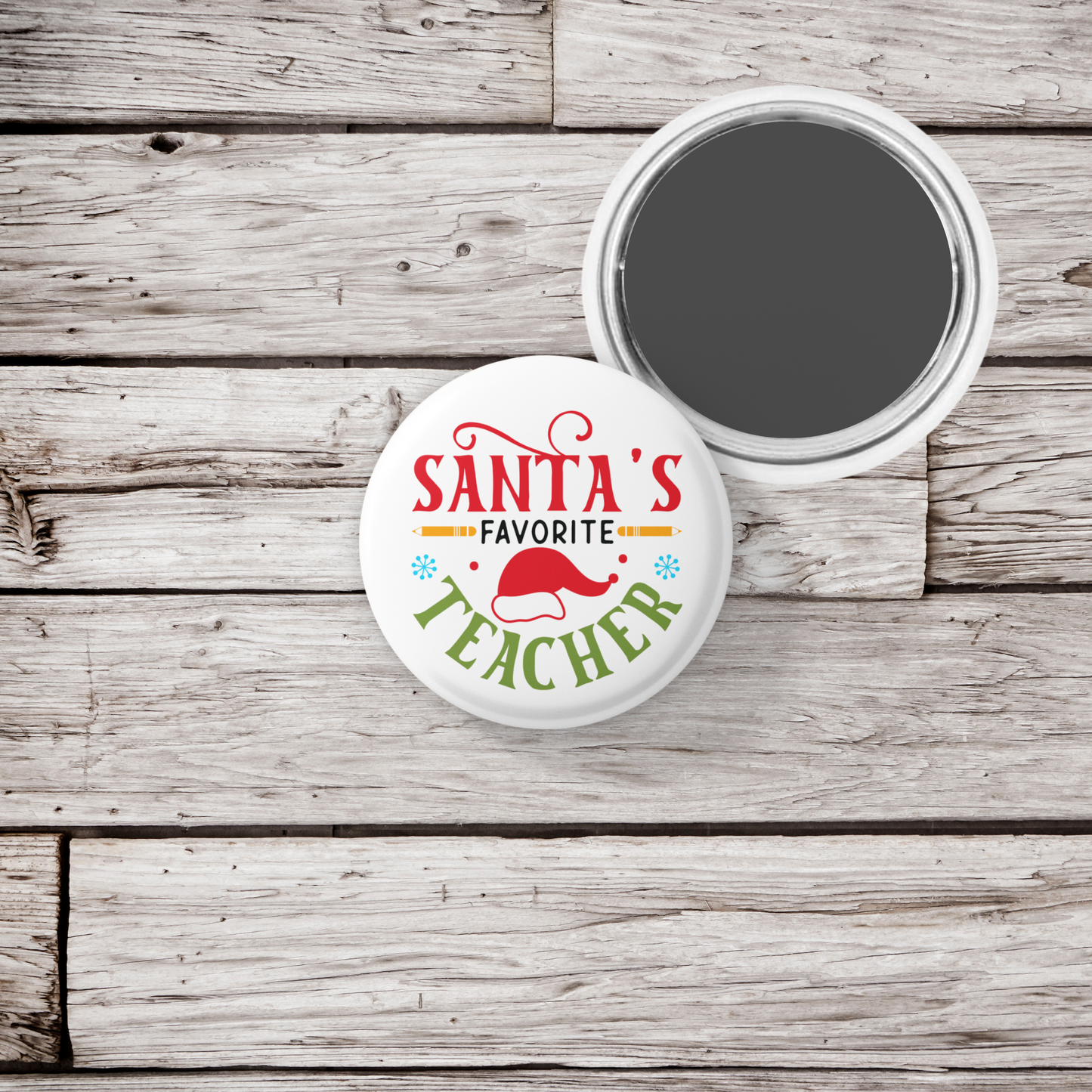 Santa's Favorite Teacher Pin Back Button, Magnet