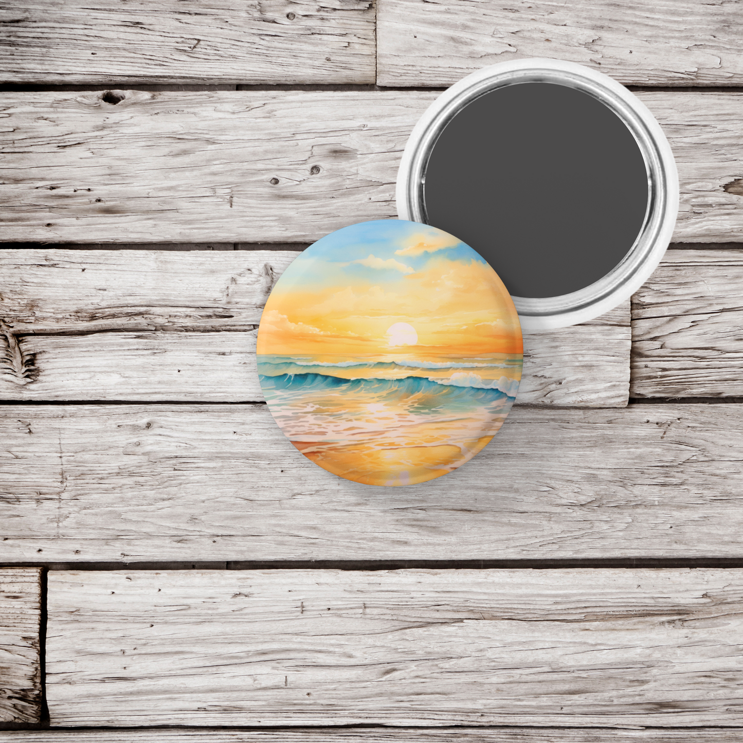 Beach Landscape Pin Back Button, Magnet, Keychain