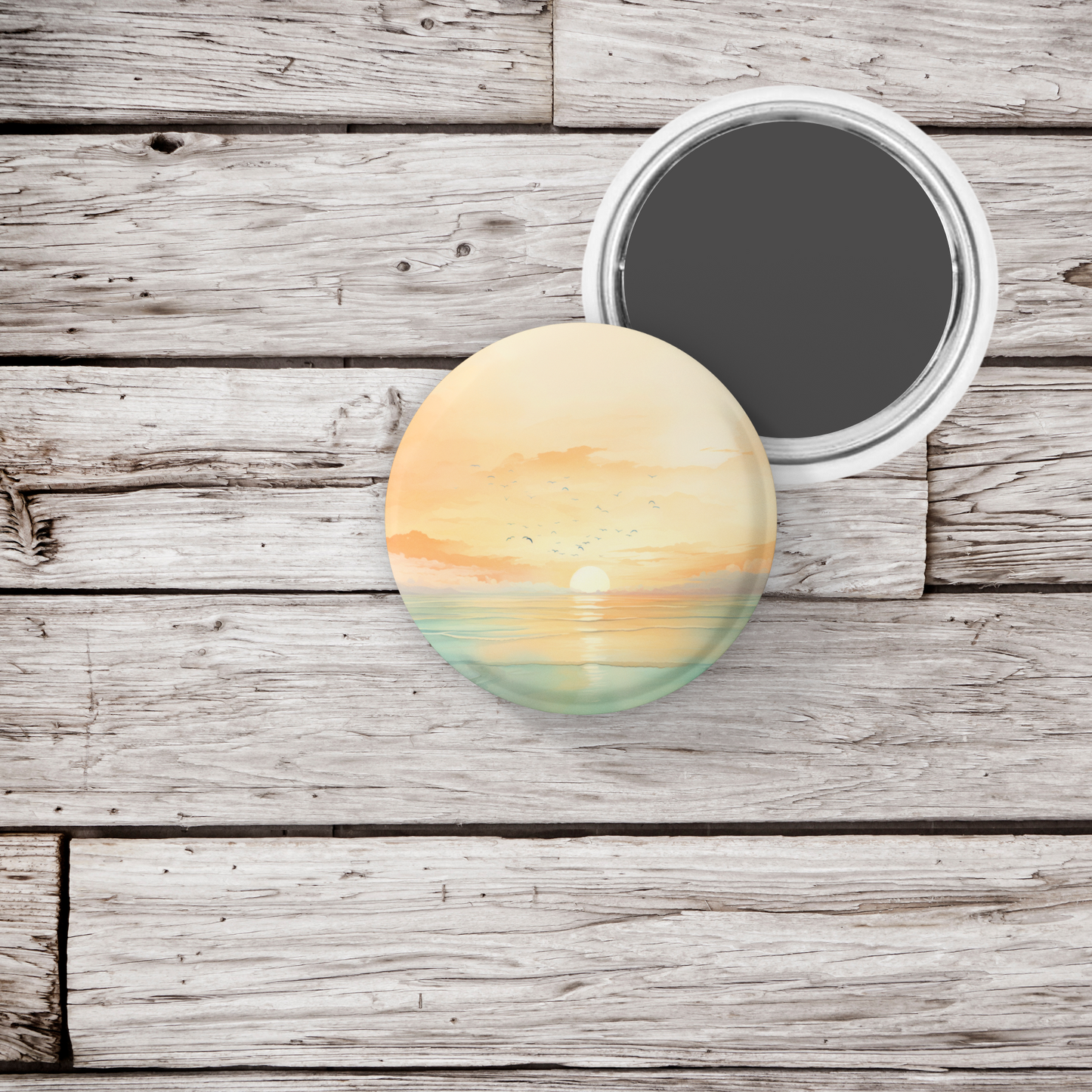 Beach Landscape Pin Back Button, Magnet, Keychain