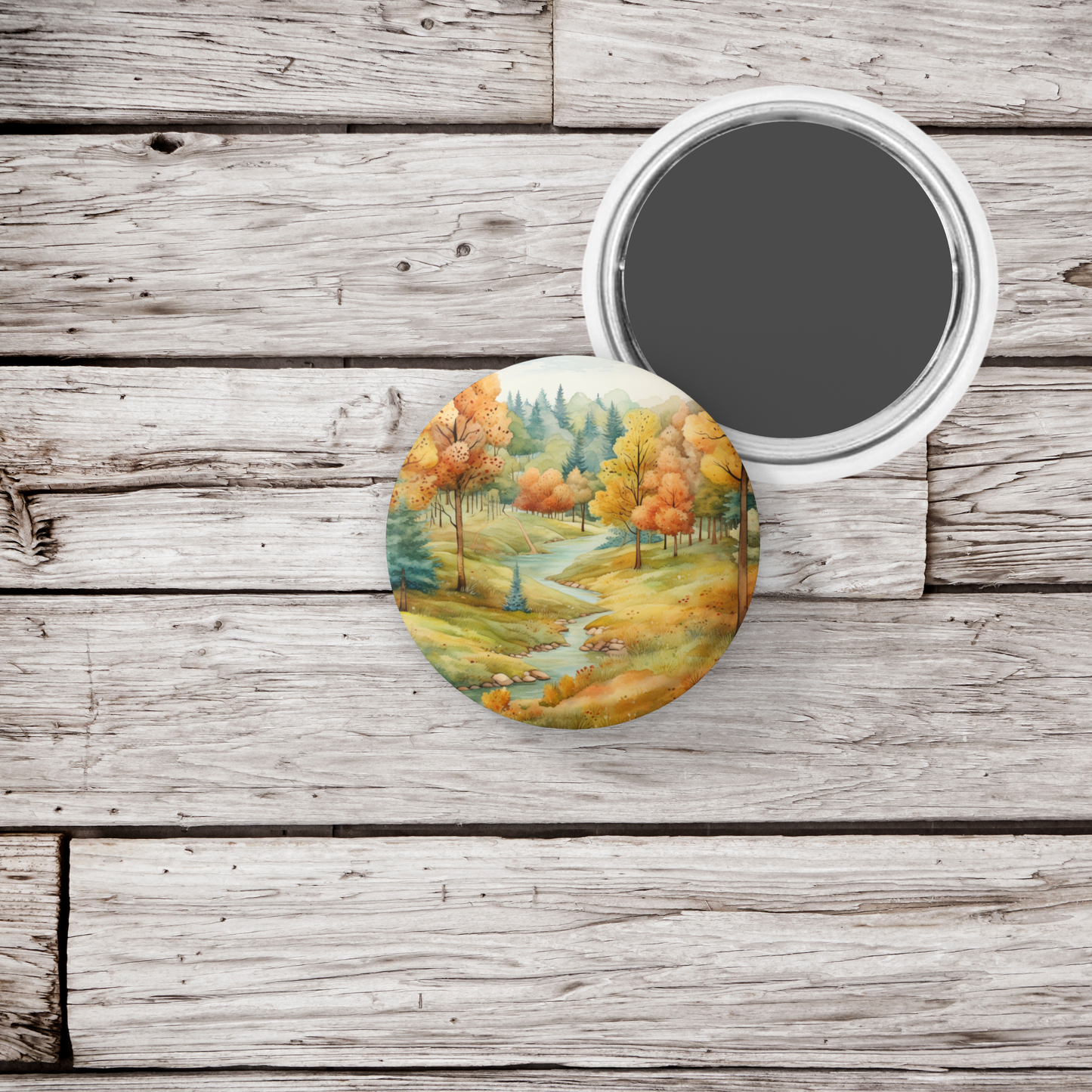 Country Fall Landscape 19 Pin Back Button, Magnet