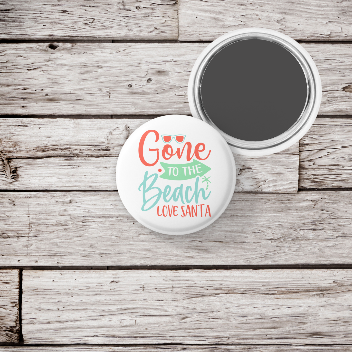 Gone To The Beach Love Santa Pin Back Button, Magnet
