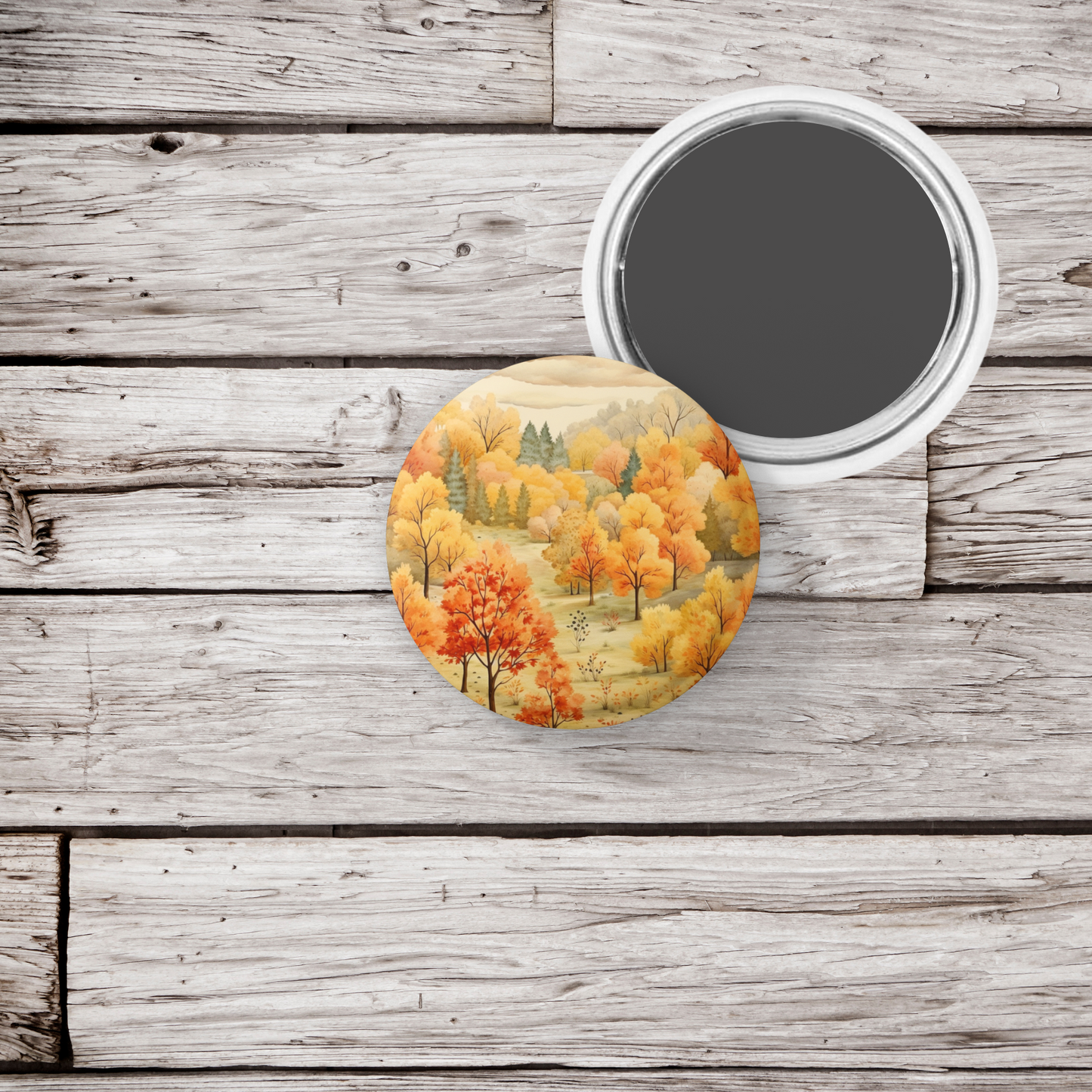 Country Fall Landscape 5 Pin Back Button, Magnet