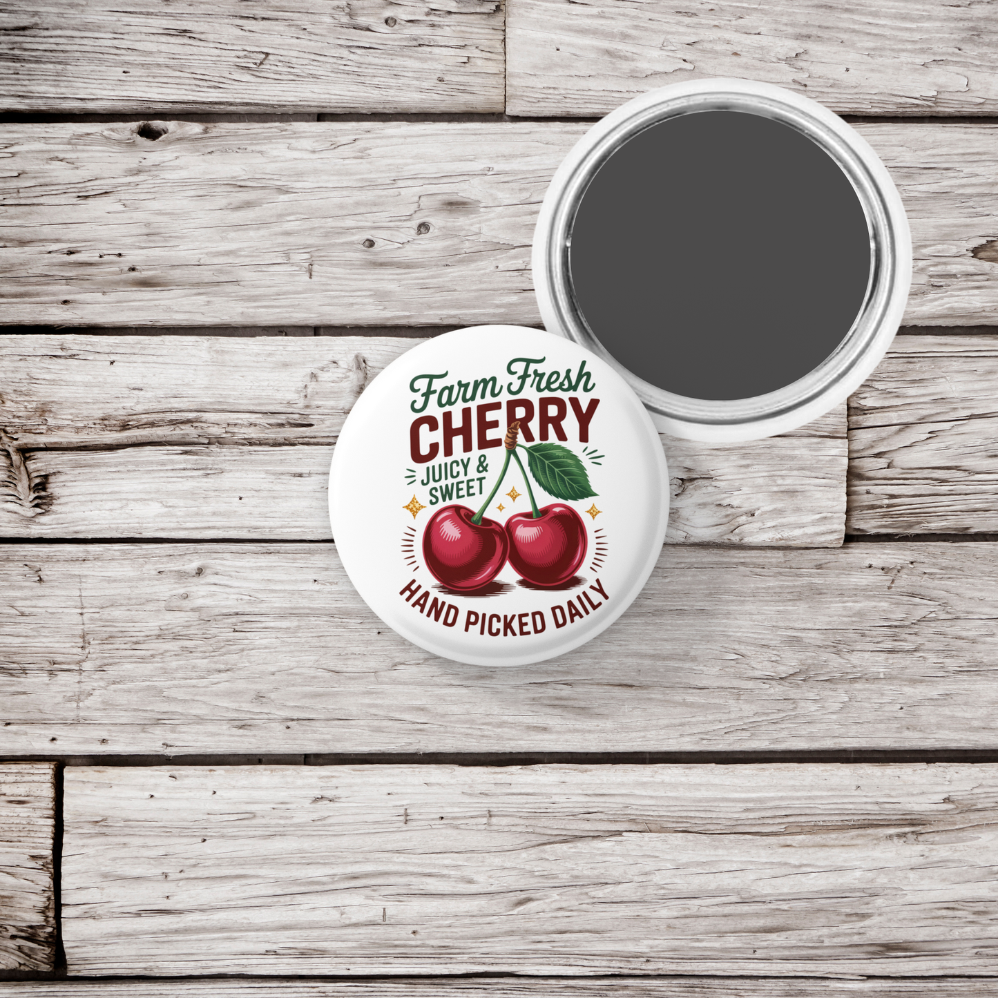 Farm Fresh Cherry Pin Back Button, Magnet