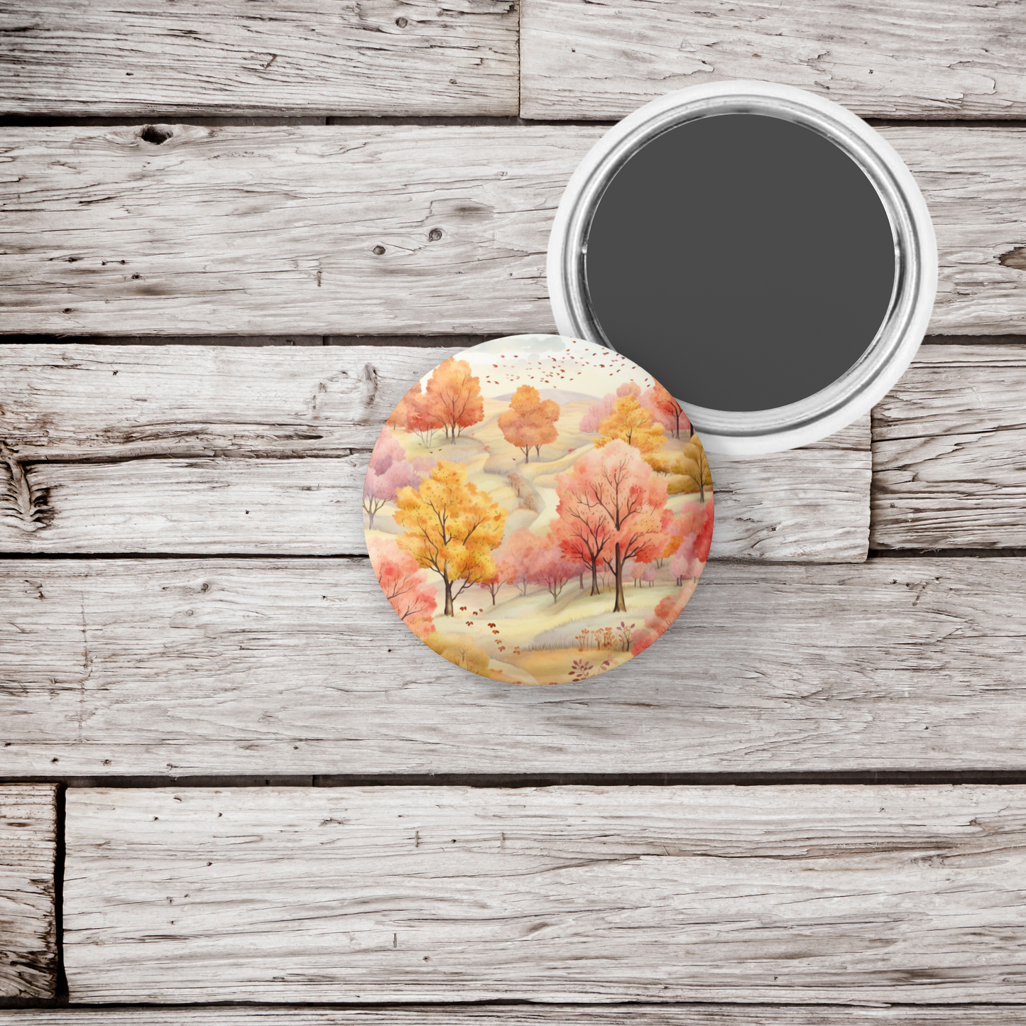 Country Fall Landscape 12 Pin Back Button, Magnet