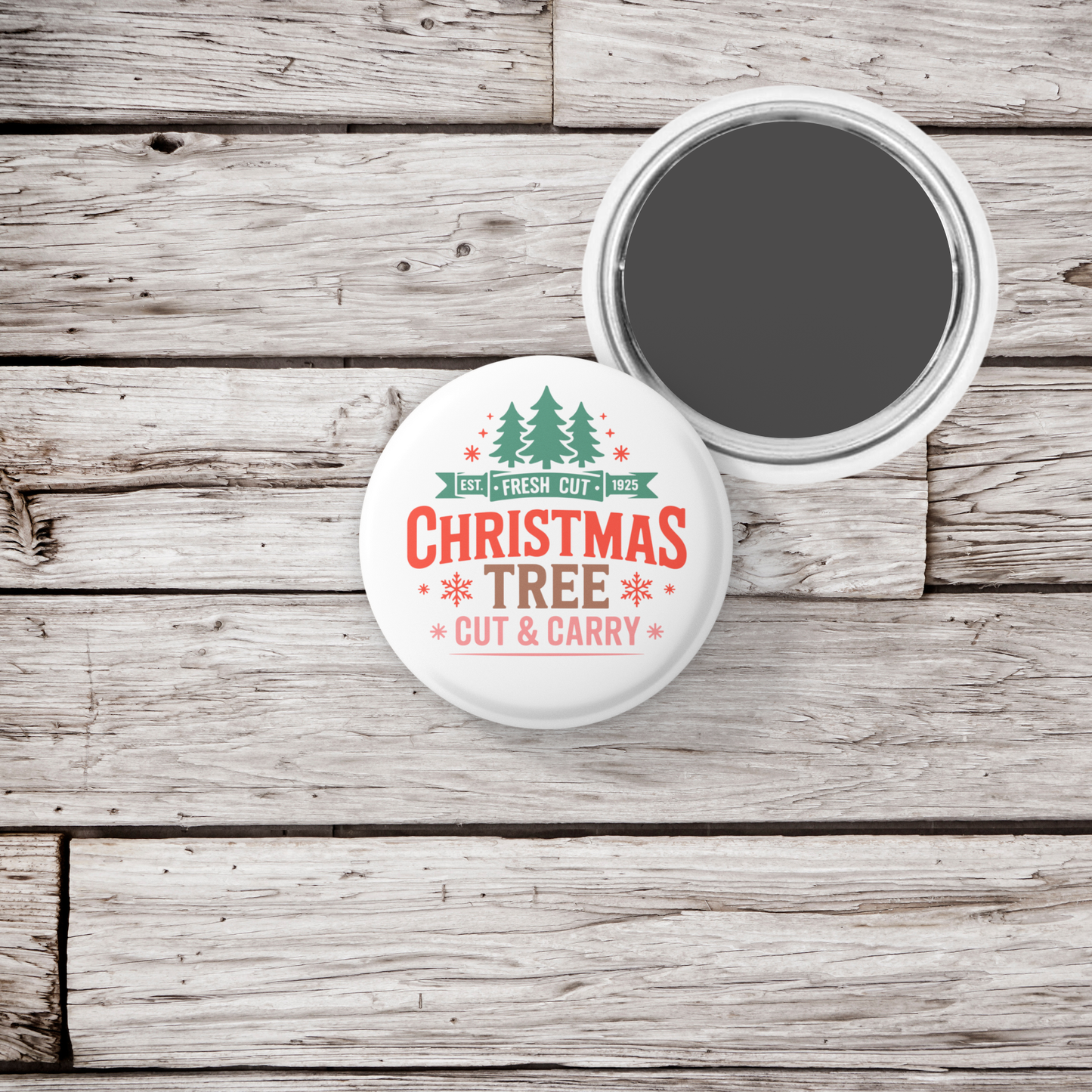 Fresh Cut Christmas Tree Pin Back Button, Magnet